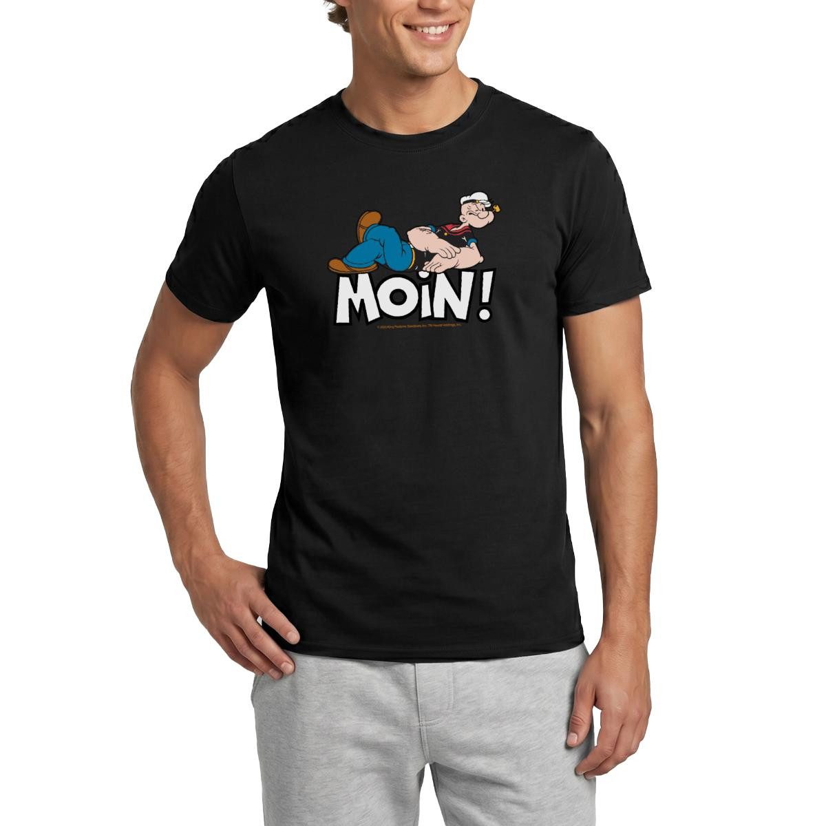 Spreadshirt T-Shirt Popeye Faulenzen Mit Schrift Moin Männer T-Shirt (1-tlg)