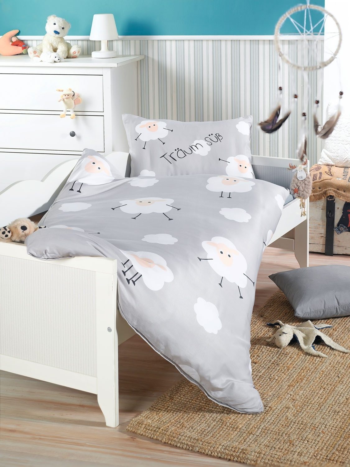 Holiday Heimtex Babybettwäsche TRÄUM SÜSS, 100 x 135 cm, Grau, Weiß, Schwar günstig online kaufen