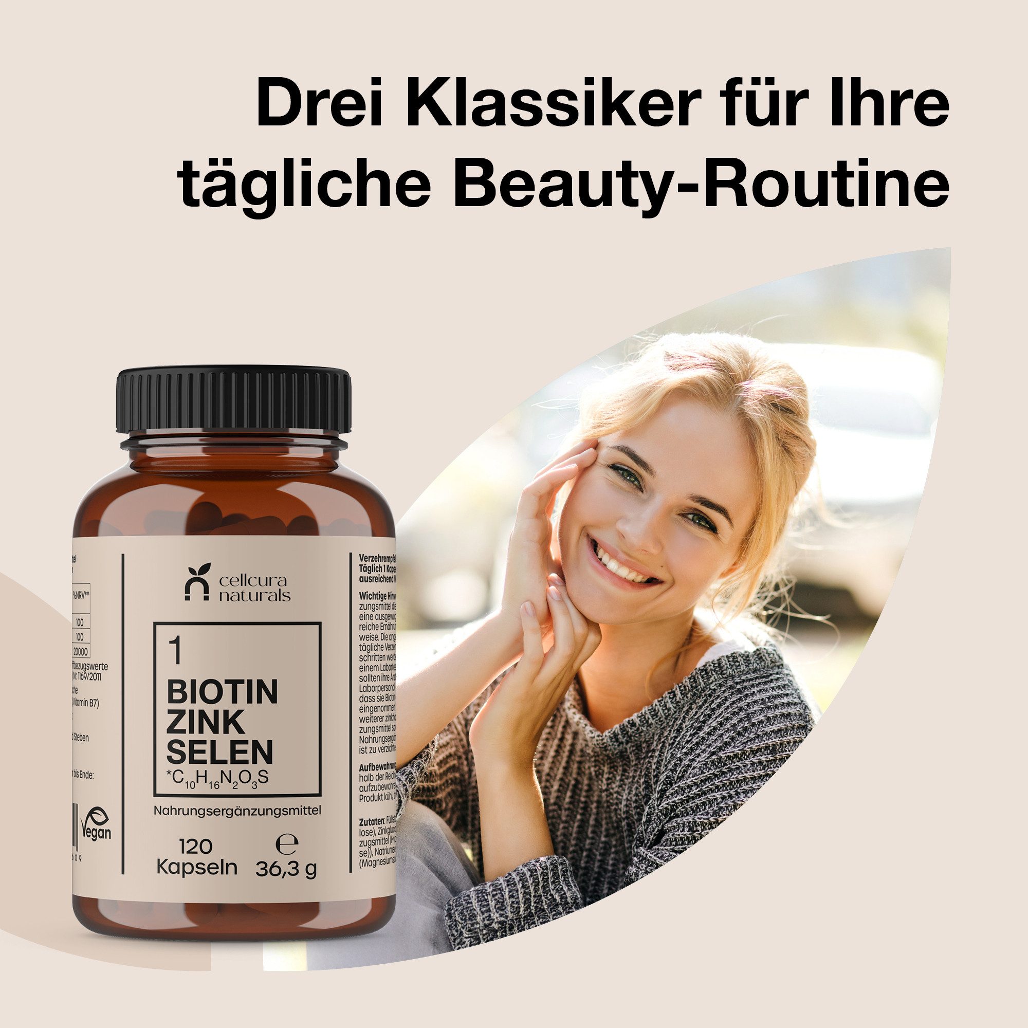 cellcura naturals Biotin Selen Zink Kapseln, 120 St., 36.3 g, zur Erhaltung von Haut, Haare und Nägel