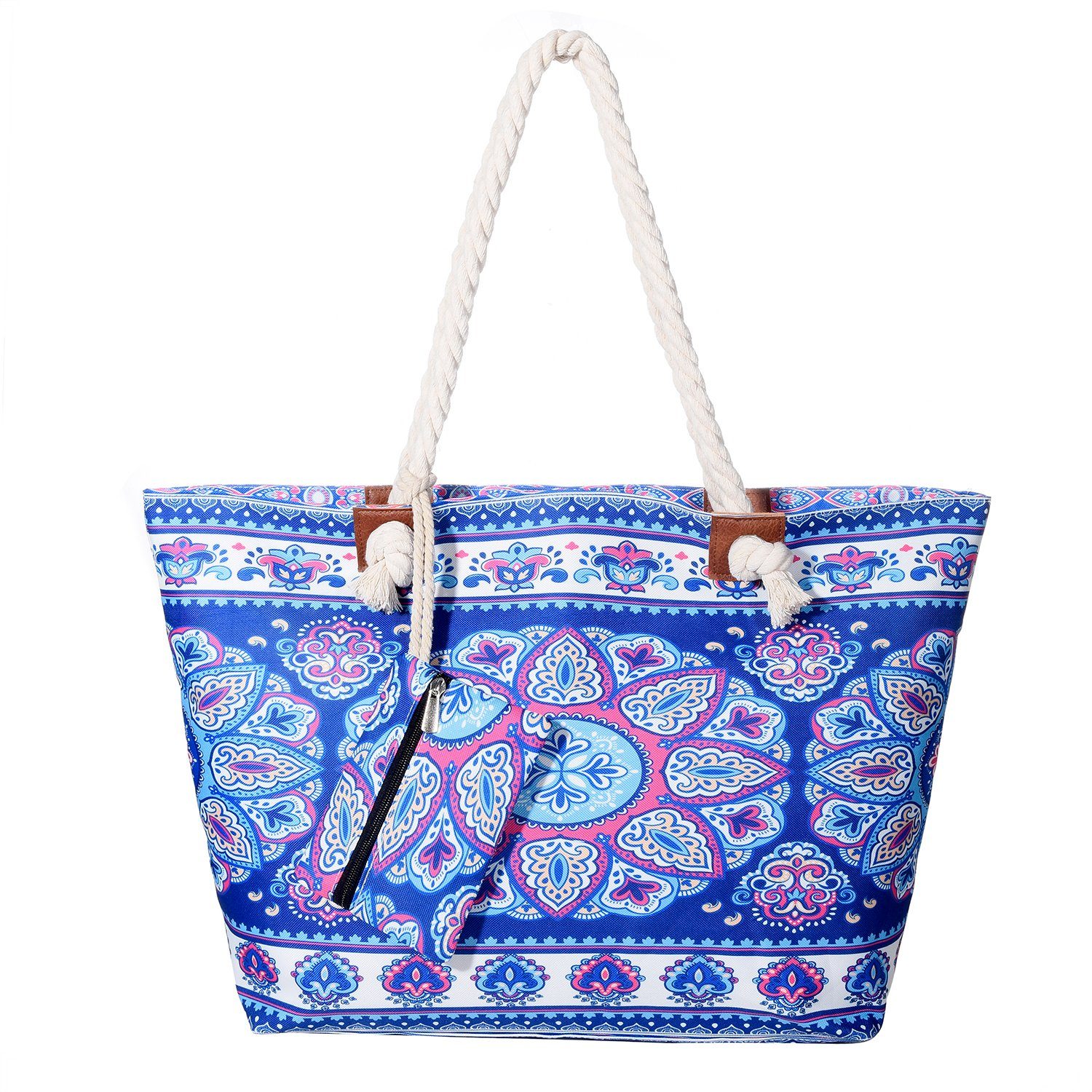 DonDon Strandtasche Shopper wasserabweisende Tasche (2-tlg), Große Strandtasche, mit Reißverschluss, inkl. kleinem Beutel Mandala