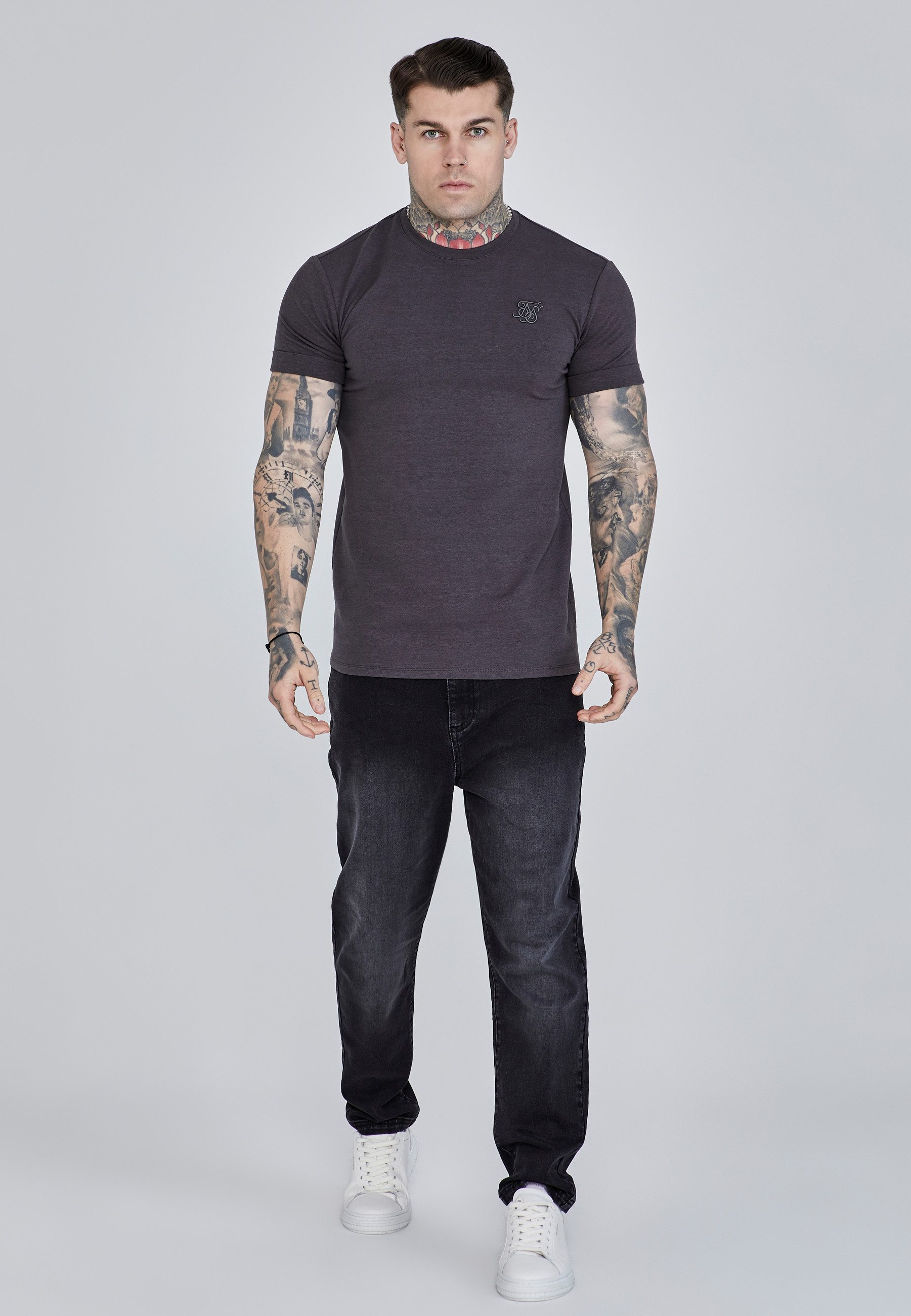 Siksilk T-Shirt SikSilk Herren Graues Roll Sleeve T-Shirt günstig online kaufen