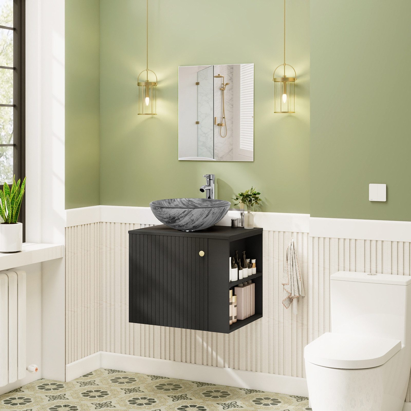 Puluomis Badezimmer-Set Badezimmerschrank mit Spiegel Waschbeckenunterschra günstig online kaufen