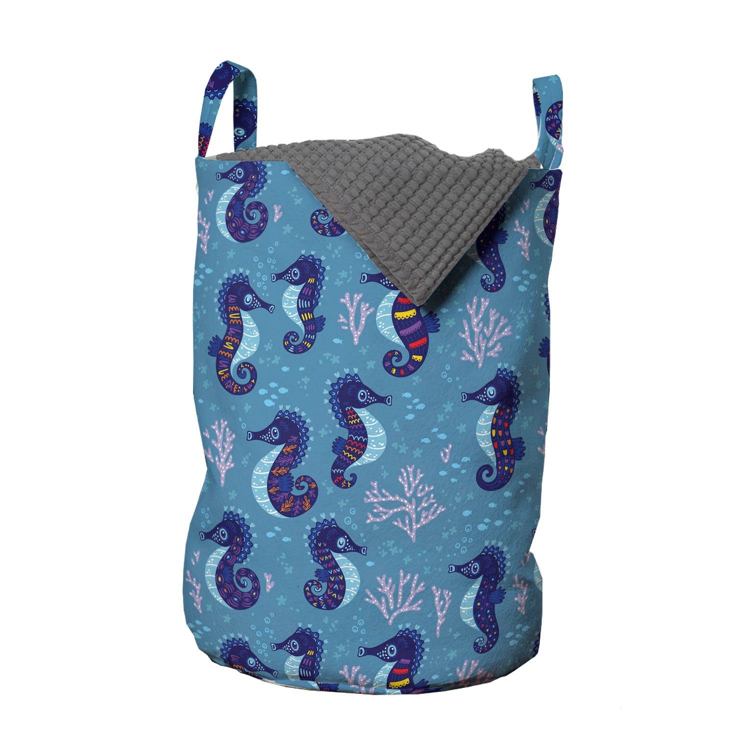 Abakuhaus Wäschesäckchen Wäschekorb mit Griffen Kordelzugverschluss für Waschsalons, Seahorse Fantasie Unterwasserleben | Wäschesäcke