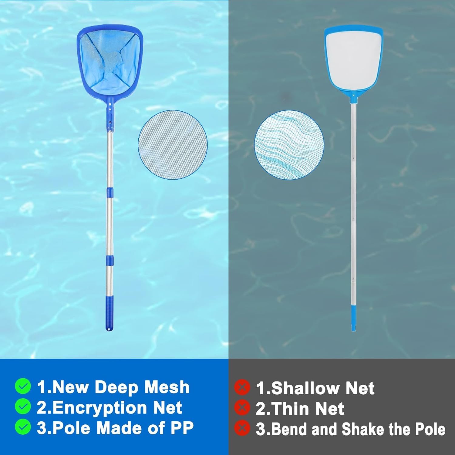 Thumbnail - RWEUOQ Kescher Kescher Keschernetz Schwimmbad Laubkescher mit Teleskopstange 90cm, Pool Laubrechen Teiche Reinigung Netz...