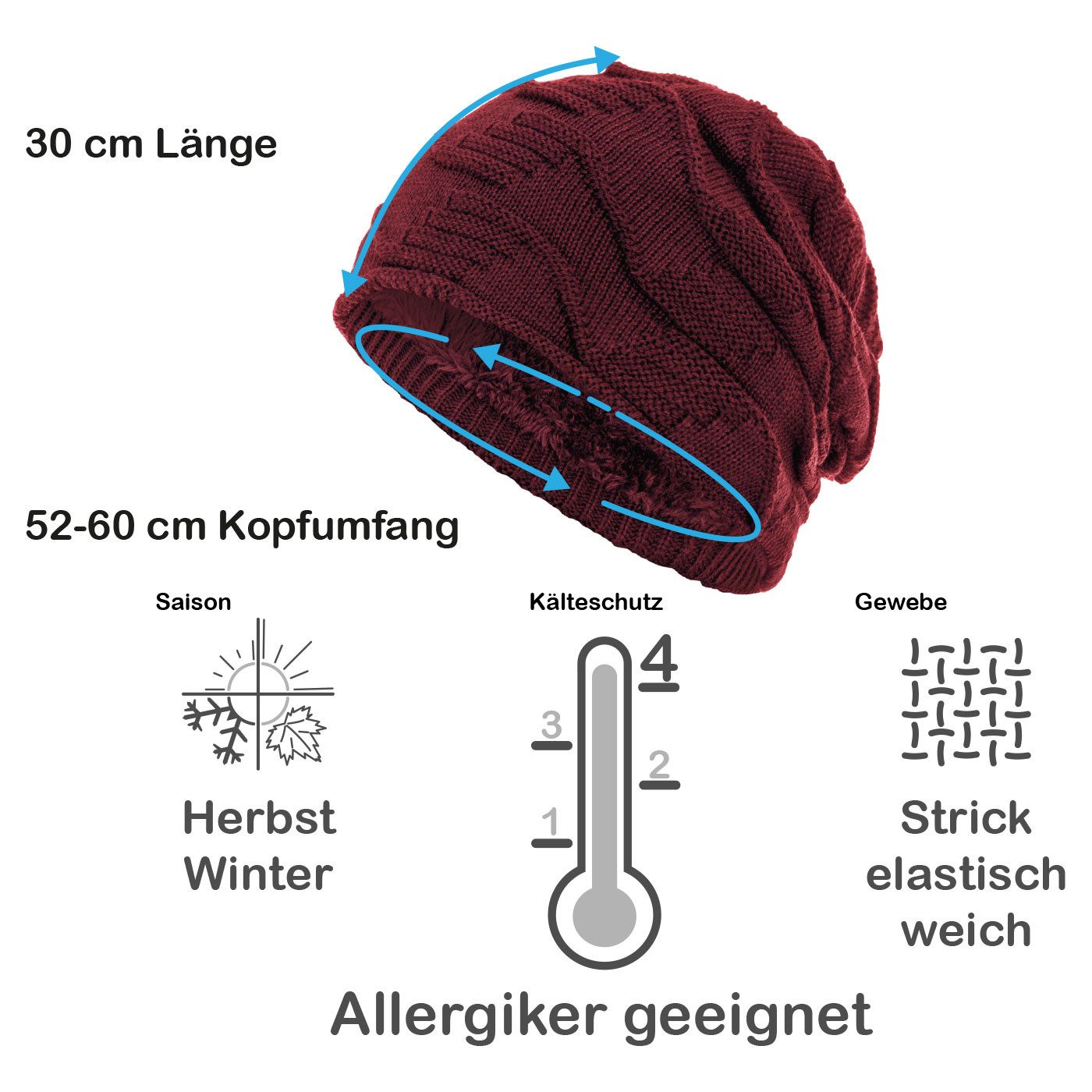 compagno Strickmütze (1-St) Warm gefütterte Wintermütze mit elegantem Strickmuster Beanie Mütze