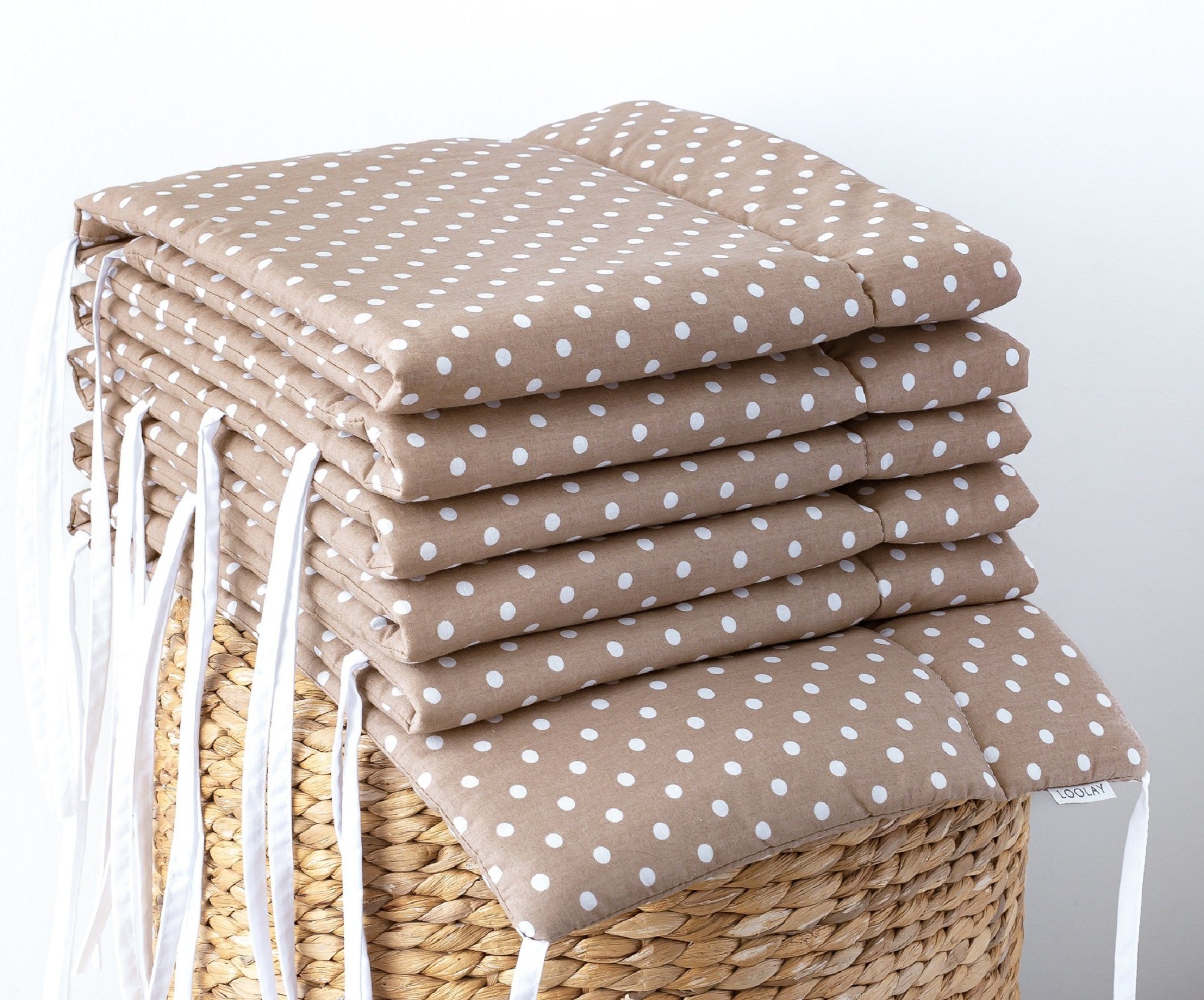 Loolay Bettnestchen Taupe BRAUN Punkte Bettumrandung Babybett 420, 360, 210, 180 x 30cm, (Babynestchen Bettsprossen Kopfschutz Baby Ausstattung Neugeborene Prem – Bild 3 von 5