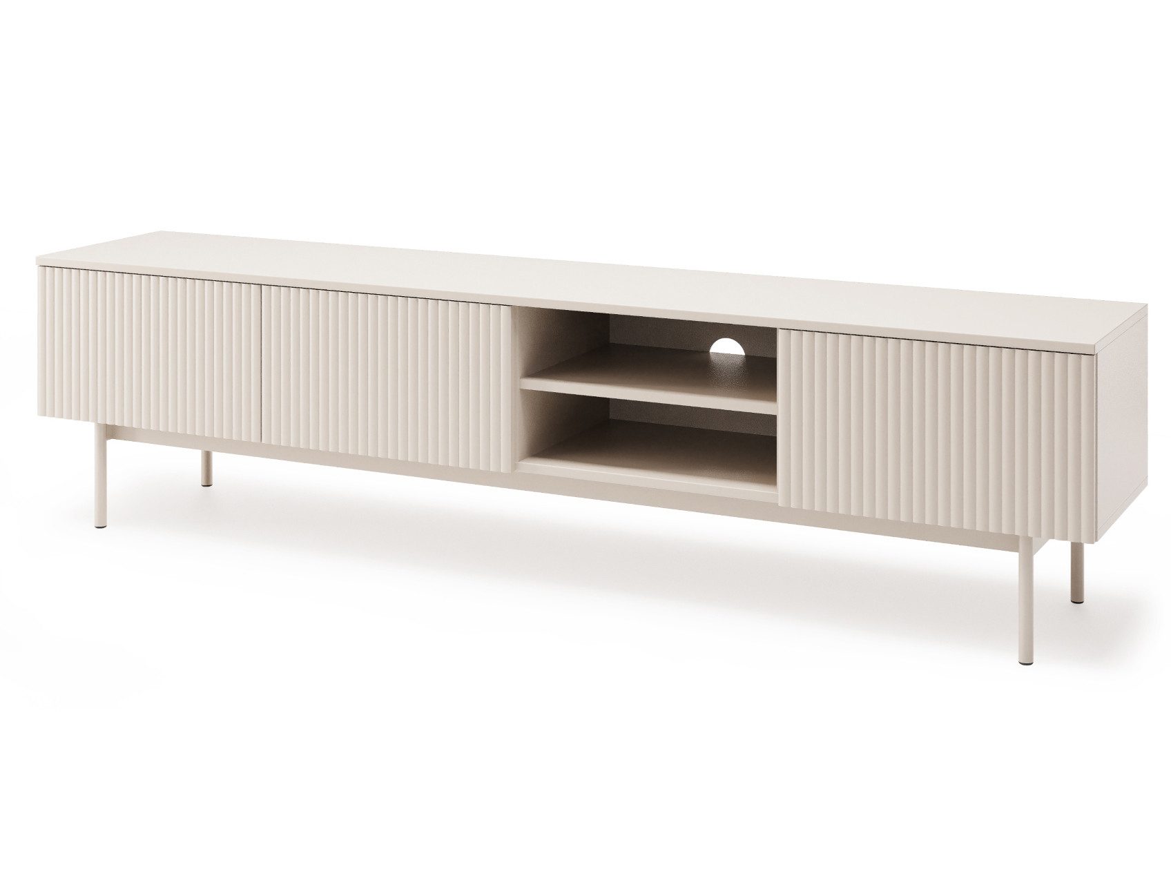 Beautysofa TV-Schrank Soft, Push-to-Open-System & Rillenfronten (mit 3 Türen & Offene Fächer, In der trendigen Farbe Kaschmir)