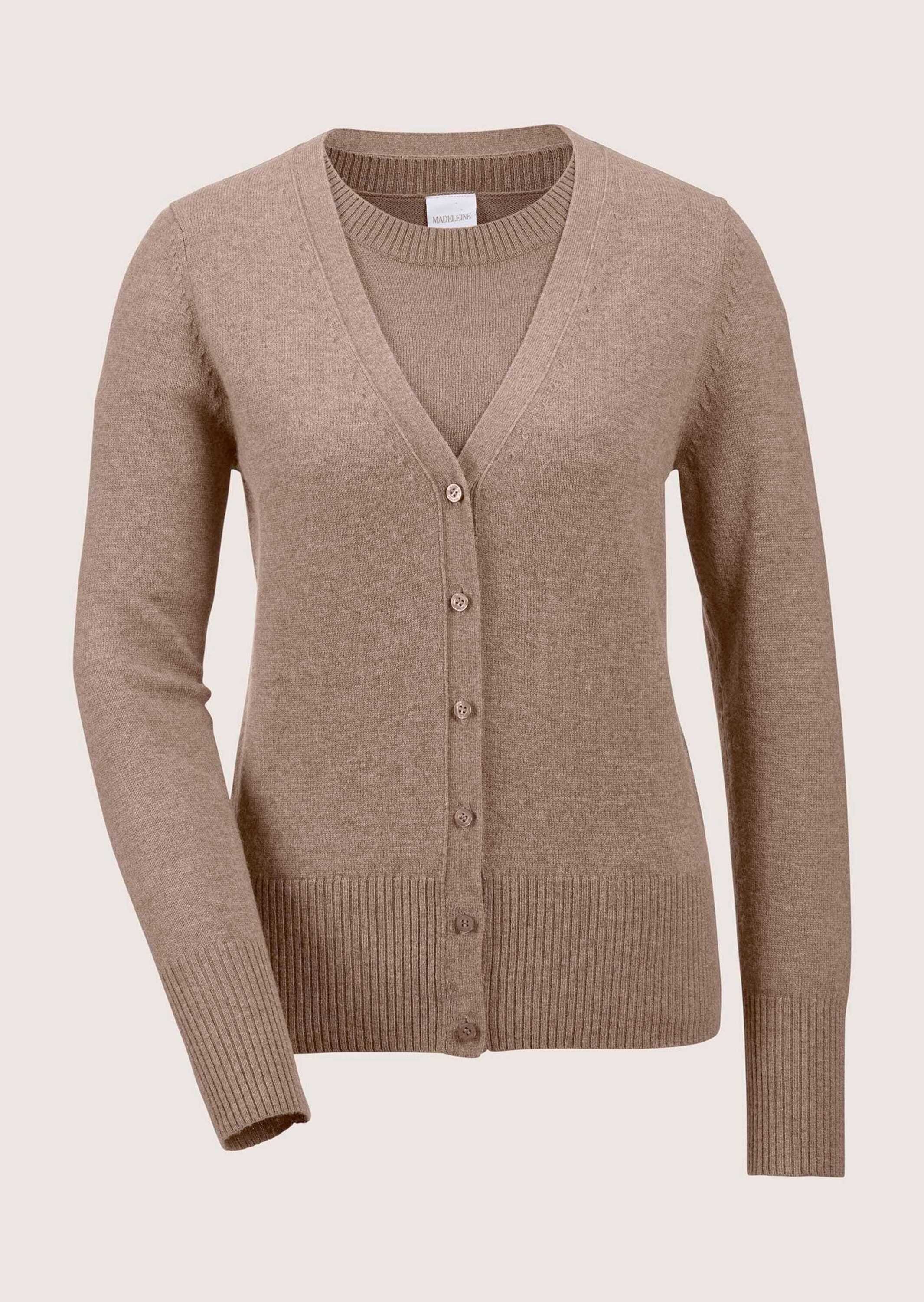 MADELEINE Strickpullover Elegantes Twinset aus Schurwolle-Kaschmir Feinstrick mit V-Ausschnitt, Langarm, Cardigan und Halbarm-Pullover