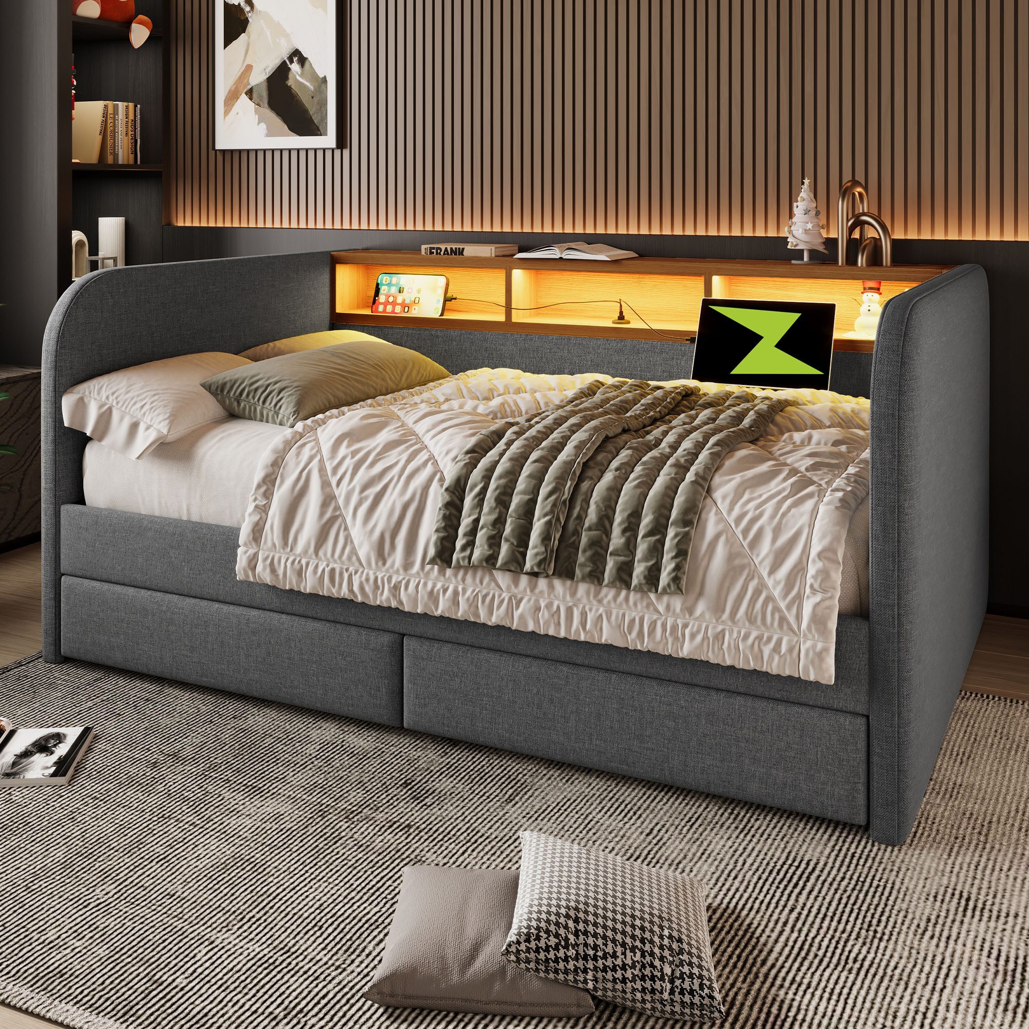 Flieks Polsterbett, LED Daybett Kinderbett 140x190cm günstig online kaufen