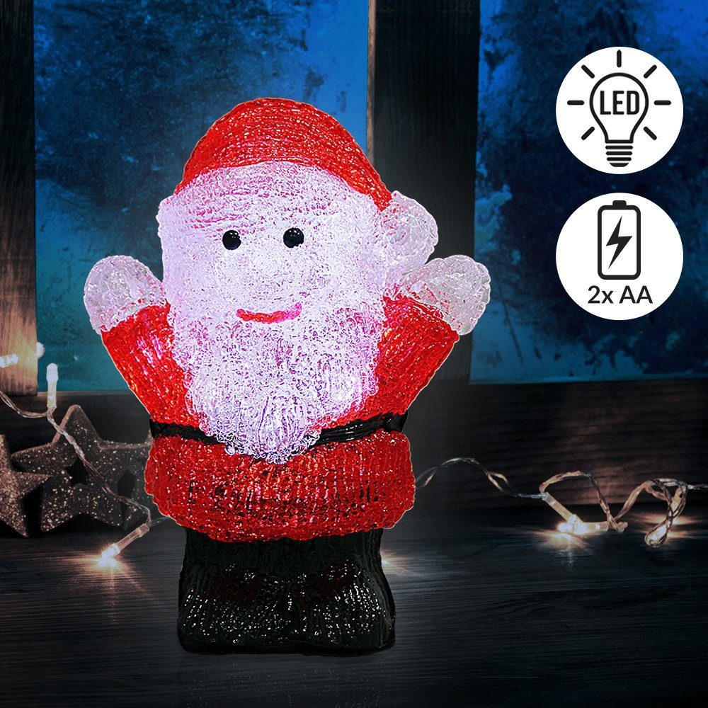 Deuba Dekofigur, Weihnachtsmann Weihnachtsdeko 18x14x9cm LED Figur Batterie Mehrfarbig mit Acryl