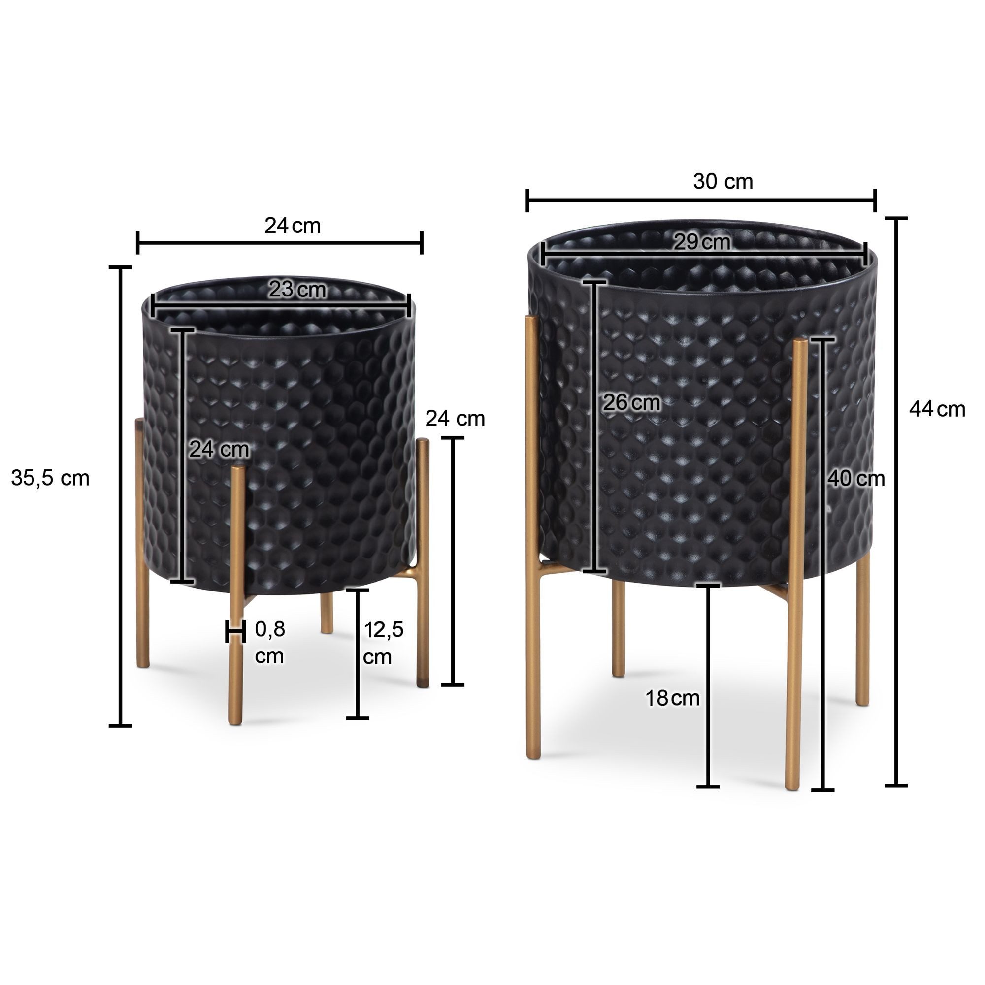 FINEBUY Pflanzkübel FB92214 Blumentopf Pflanzenkübel 2er Set Metall Schwarz Gold Rund (Blumentopf 2er Set Metall Schwarz Gold Rund), Pflanzenkübel 2-teilig, Blumenkübel Pflanzgefäß
