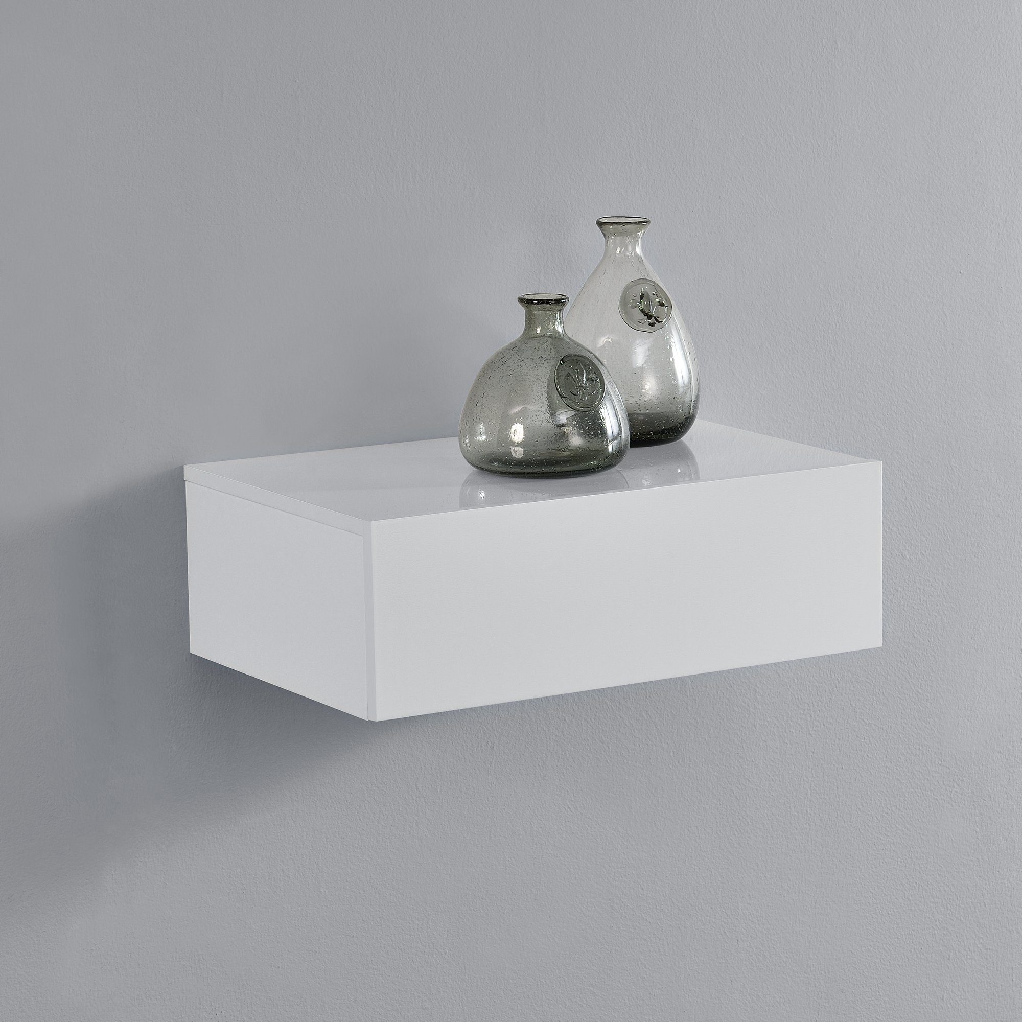 en.casa Nachtschrank »Oslo« Wandboard mit Schublade 46x30x15cm Weiß Hochgla günstig online kaufen