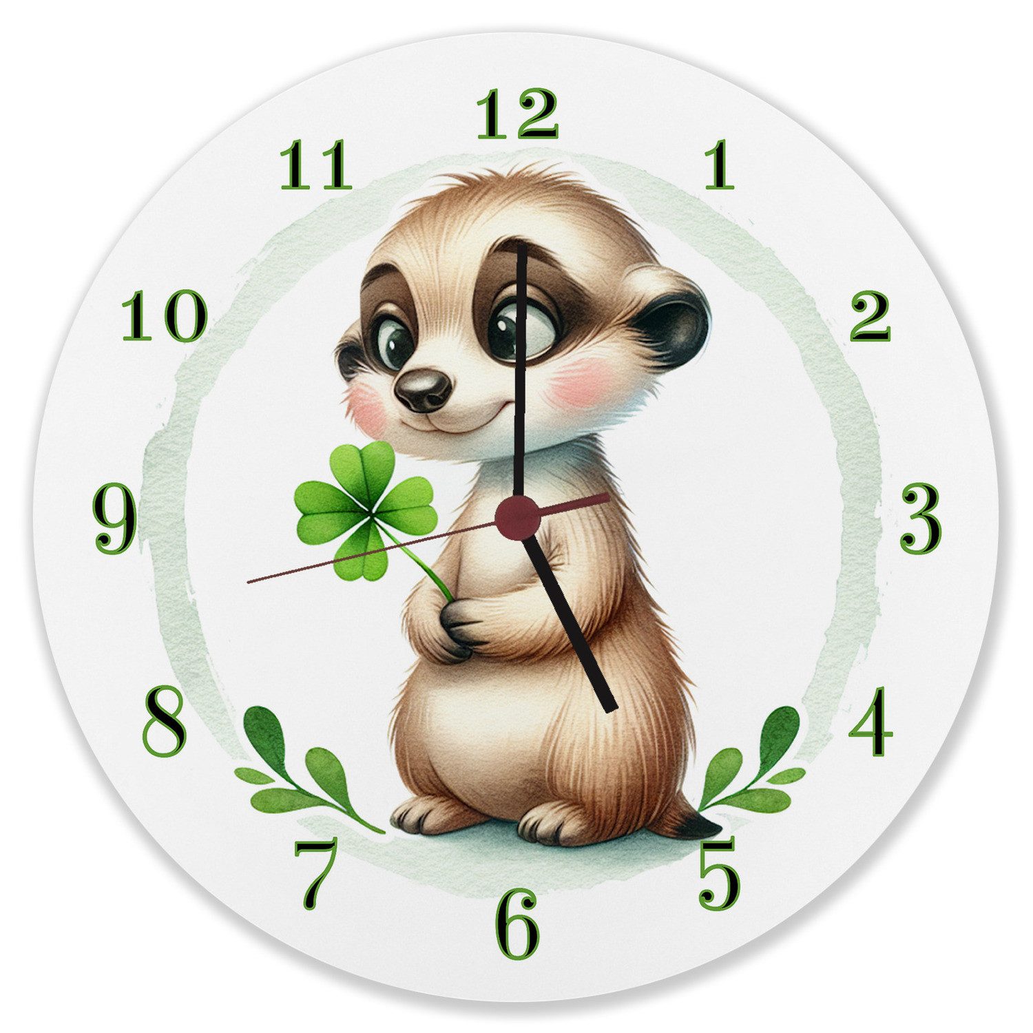 speecheese Wanduhr Erdmännchen mit Kleeblatt Wanduhr günstig online kaufen