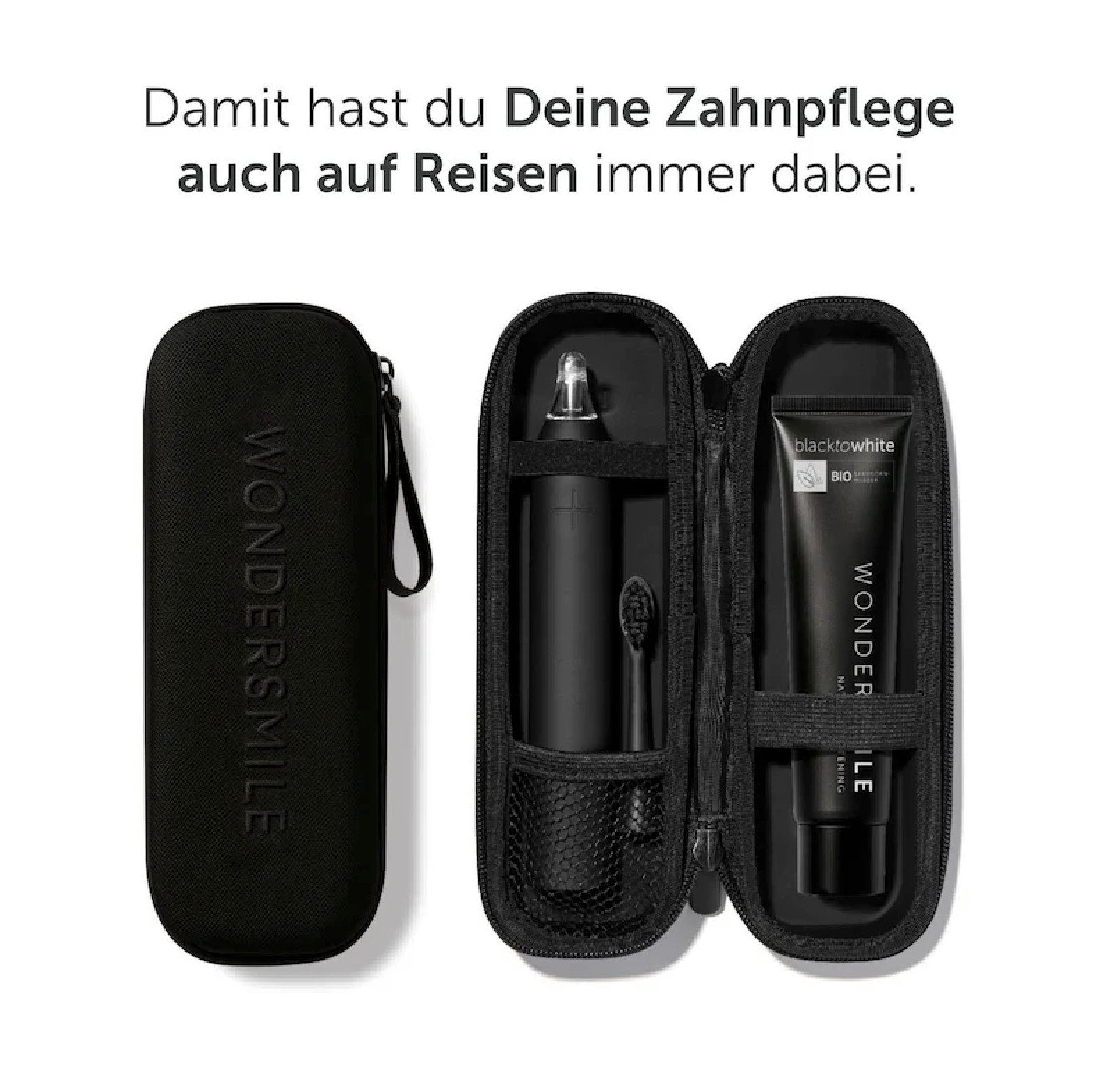 Wondersmile Schallzahnbürste Pro Travel Care Bundle, Aufsteckbürsten: 1 St., inkl. Reiseetui & Zahnpasta, Integrierter Zungenreiniger