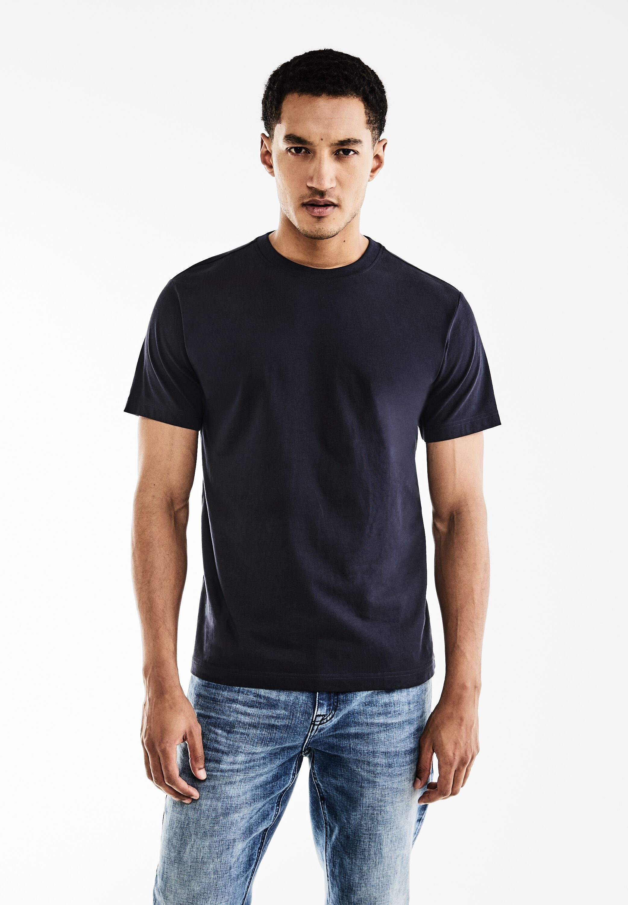 STREET ONE MEN T-Shirt mit Rundhalsausschnitt, Rundhalsausschnitt