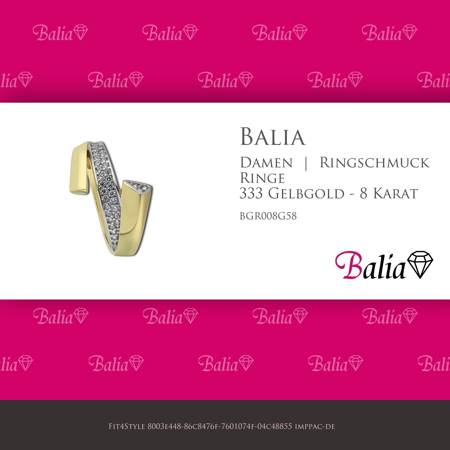 (18,5), Balia 333 Fingerring 333 Gold Gelbgold Ring - Karat (Glamour aus Goldring 8 Größe Damen Balia (Fingerring), Gelbgold gold) 58