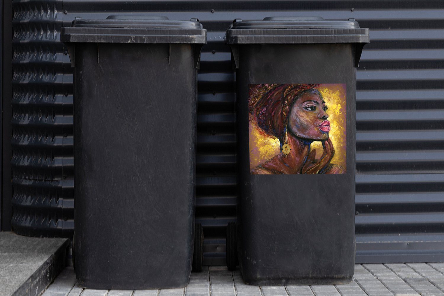 St), - Container, - - Sticker, Mülleimer-aufkleber, Gold MuchoWow Mülltonne, Gemälde Ölgemälde Wandsticker Abfalbehälter Frau (1