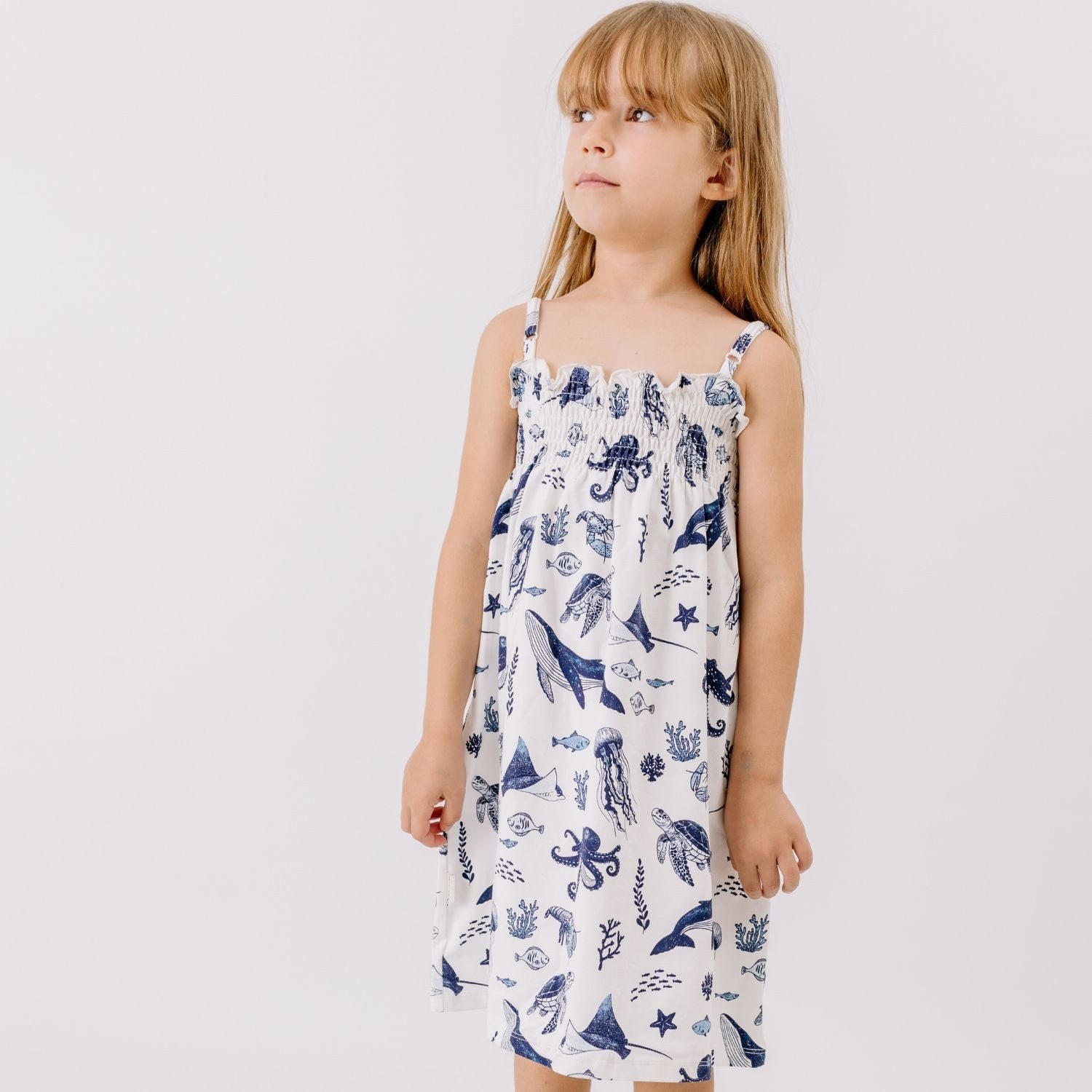 Walkiddy Jerseykleid Walkiddy Wal & Oktopus Kinder Bio Baumwolle GOTS Weiß - Bio Baumwolle,GOTS, Kinderbekleidung,nachhaltige Klamotten,Shorts