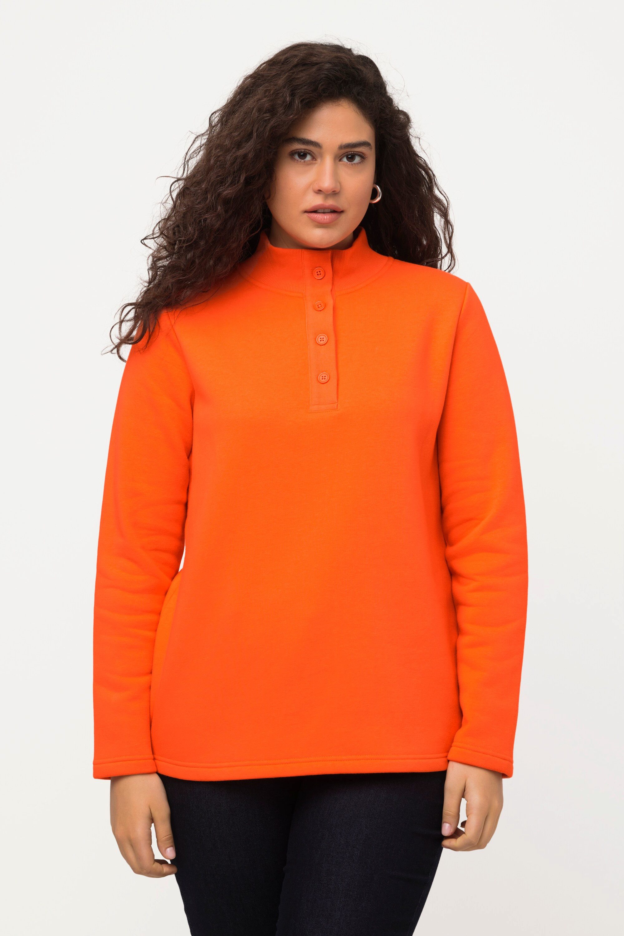 Sweatshirt Sweatshirt Strick-Stehkragen Knöpfe Langarm