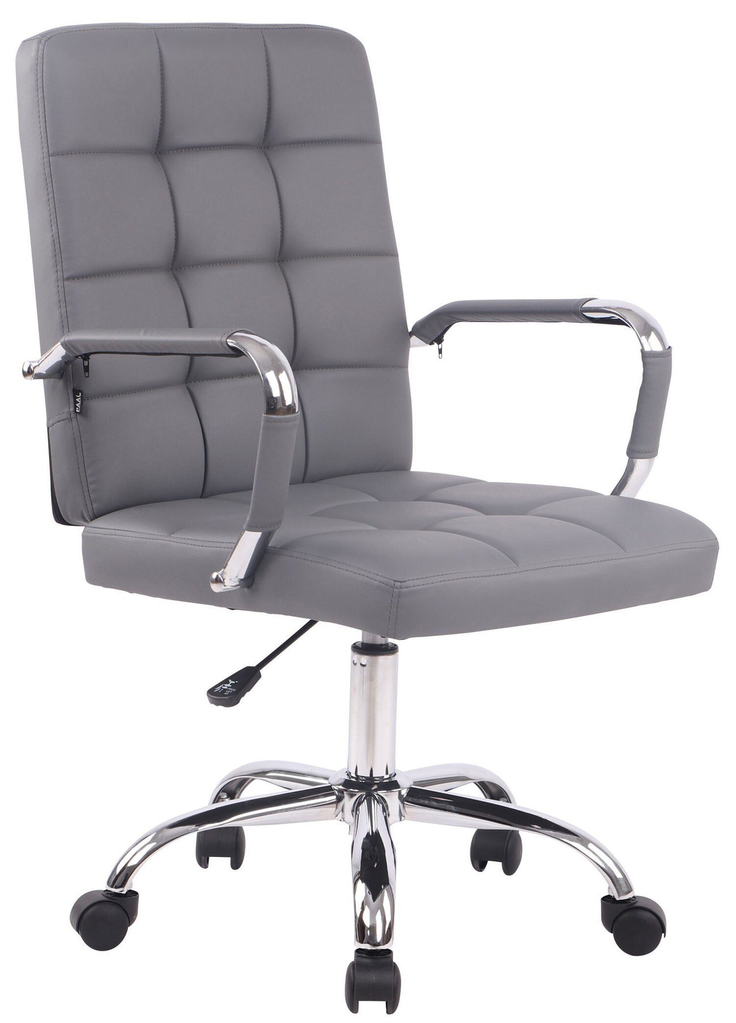 TPFLiving Bürostuhl Deal V1 mit bequemer Rückenlehne - höhenverstellbar und 360° drehbar (Schreibtischstuhl, Drehstuhl, Chefsessel, Bürostuhl XXL), Gestell: Metall chrom - Sitzfläche: Kunstleder grau