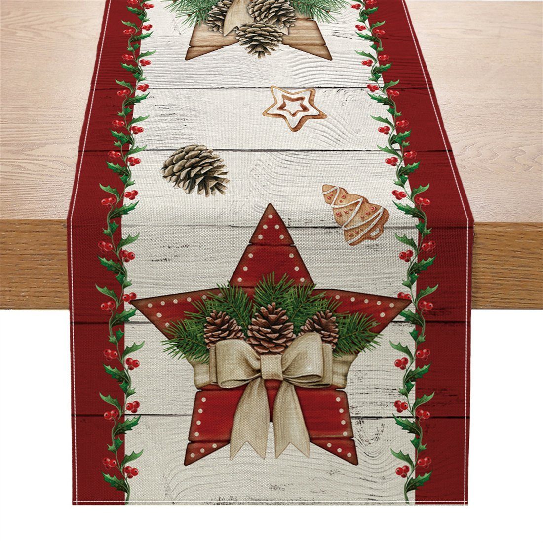 OUIN Tischläufer Weihnachten Tischdekoration Tuch, Weihnachten gedruckt Tischläufer B