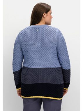 Sheego V-Ausschnitt-Pullover Große Größen im Wabenstrickmuster, mit Blockstreifen