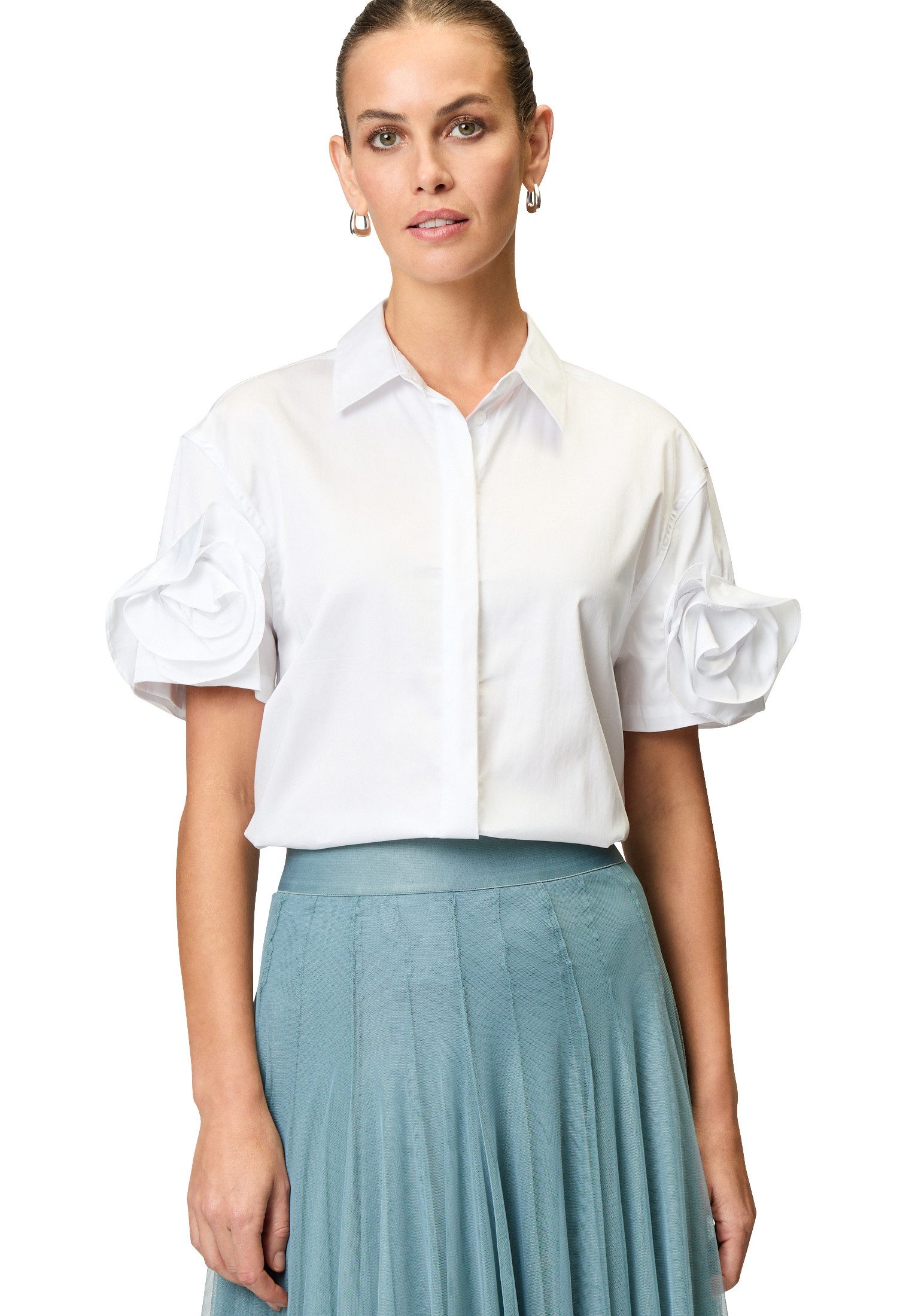 Klassische Bluse zero Bluse mit Stoffblume am Ärmel