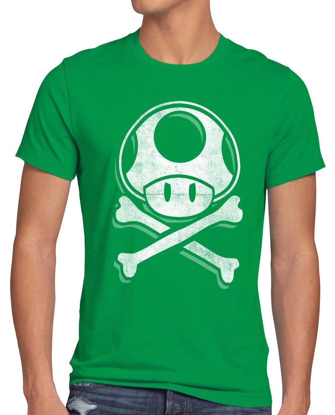 style3 Print-Shirt Herren T-Shirt Toadskull mario totenkopf videospiel konsole super world grün