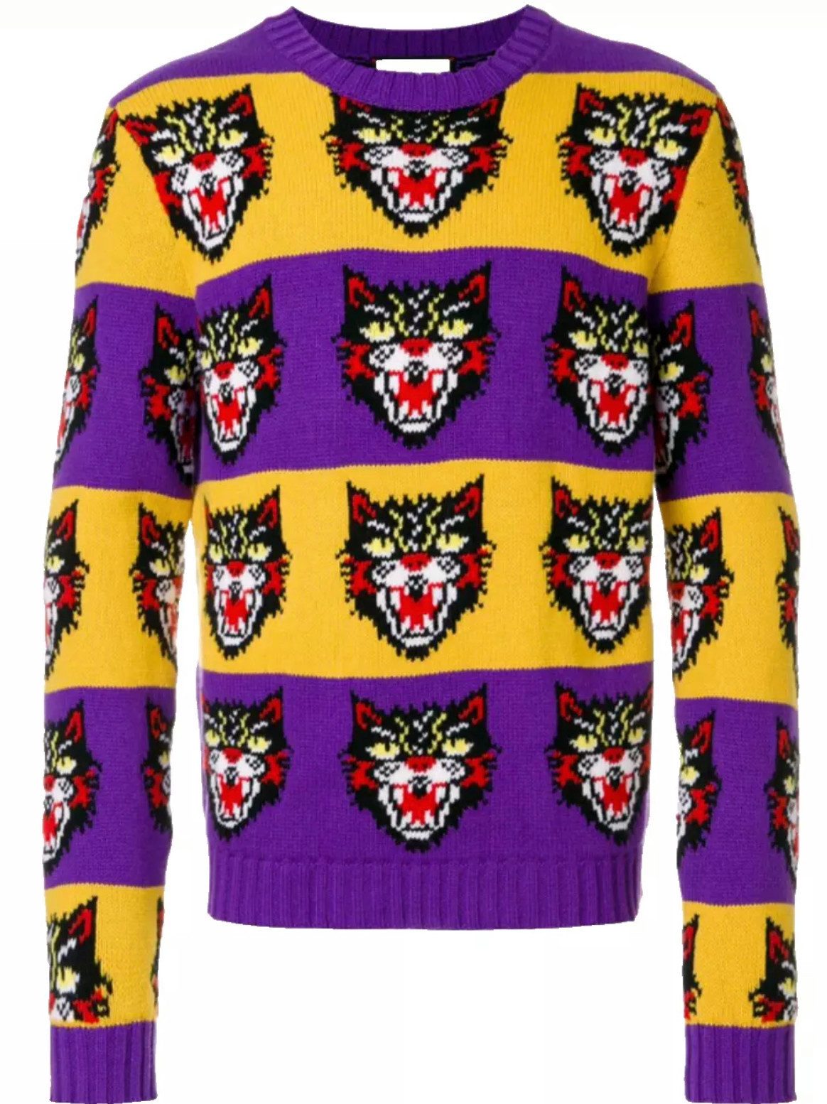 GUCCI Strickpullover Angry Cat Tiger Pullover Allover-Jacquard-Strickmuster mit kontrastierenden Bündchen