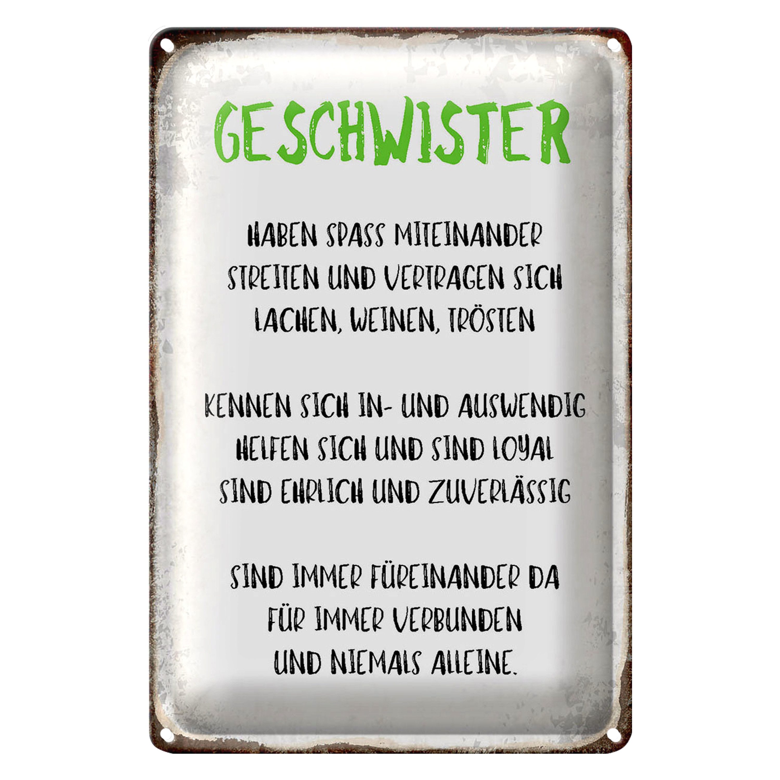 Metallschild Spruch 12x18cm Geschwister füreinander da