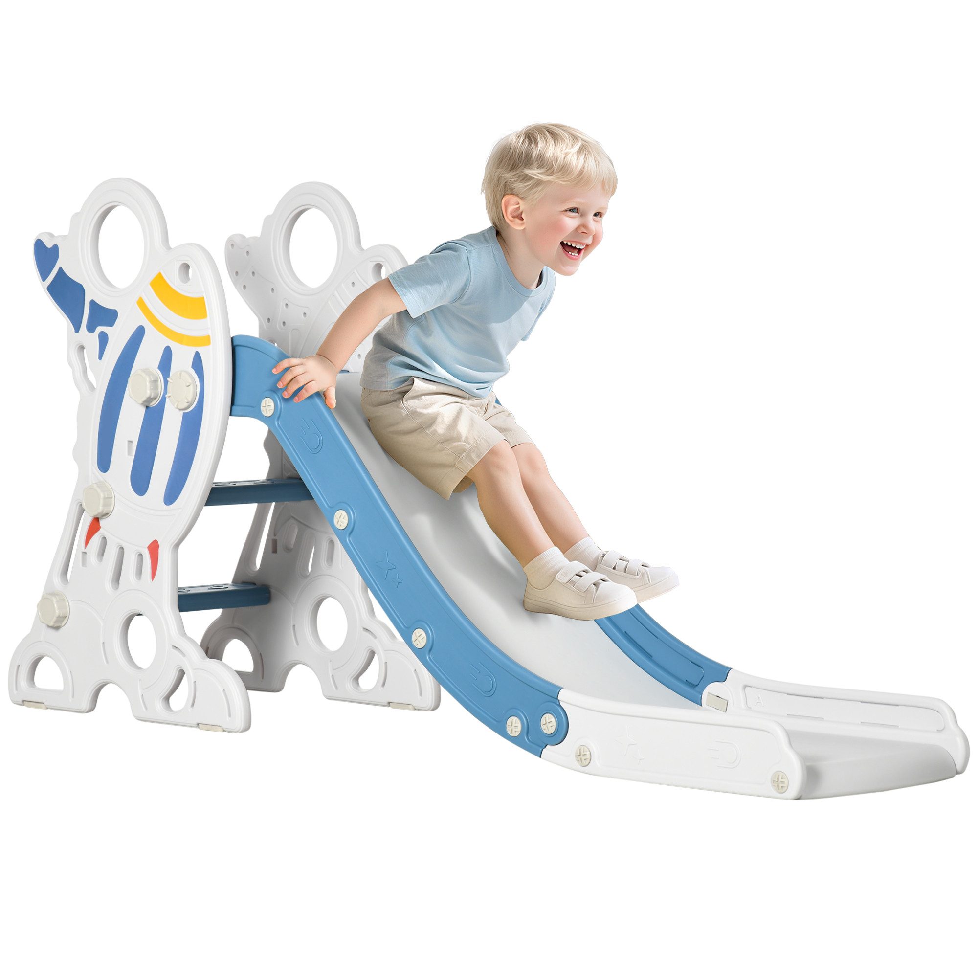 AIYAPLAY Rutscher für Kinder von 1,5 bis 3 Jahren, (Gartenrutsche mit Raketen-Design, 1-tlg., Kinder Rutsche), mit Leiter, Rutsche, Griffen, für Indoor, Outdoor, Blau
