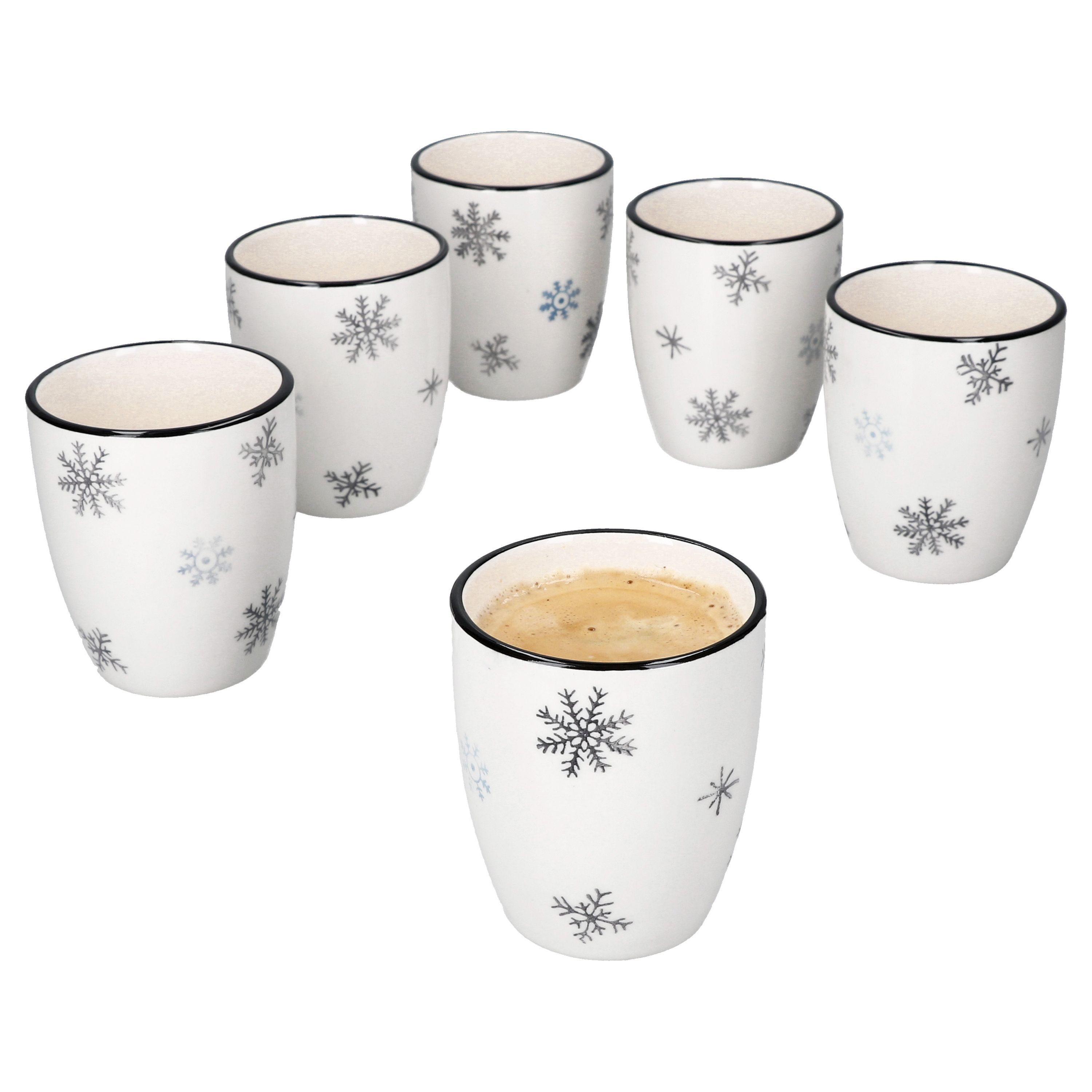 MamboCat Becher 6x Olove Mokkabecher 120ml Steingut Schneeflocke Weihnachten Tasse, Steingut