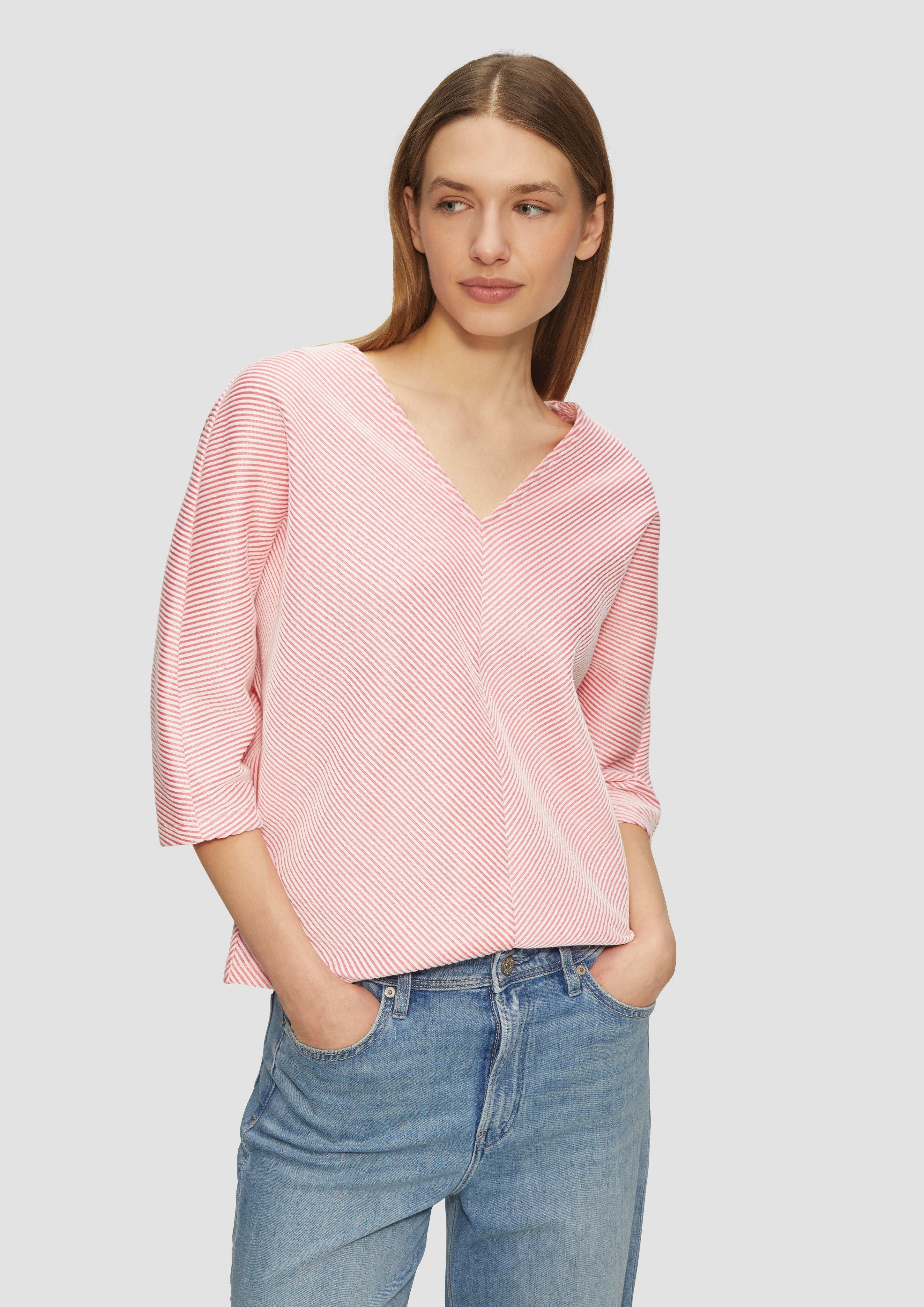 3/4-Arm-Shirt Shirt mit Strukturstreifen und Fledermausärmeln