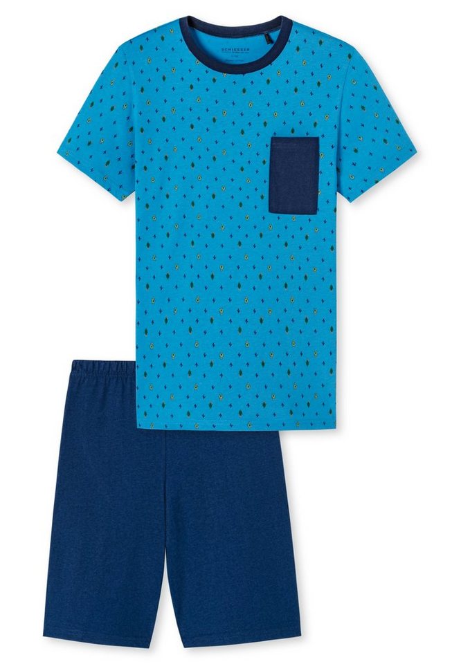 SCHIESSER Jungen Cotton Schlafanzug kurz Pyjama Single-Jersey blau Gr.140 NEU
