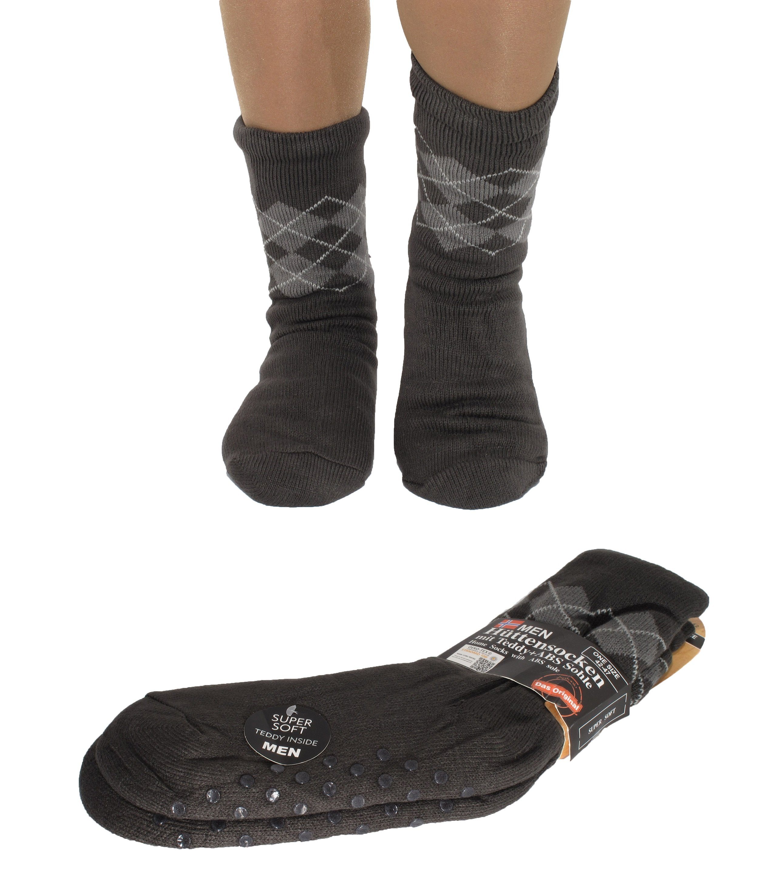 Markenwarenshop-Style Socken Herren Hüttensocken Hüttenschuhe ABS Hausschuhe Teddy Gr.42-47 Farbe: