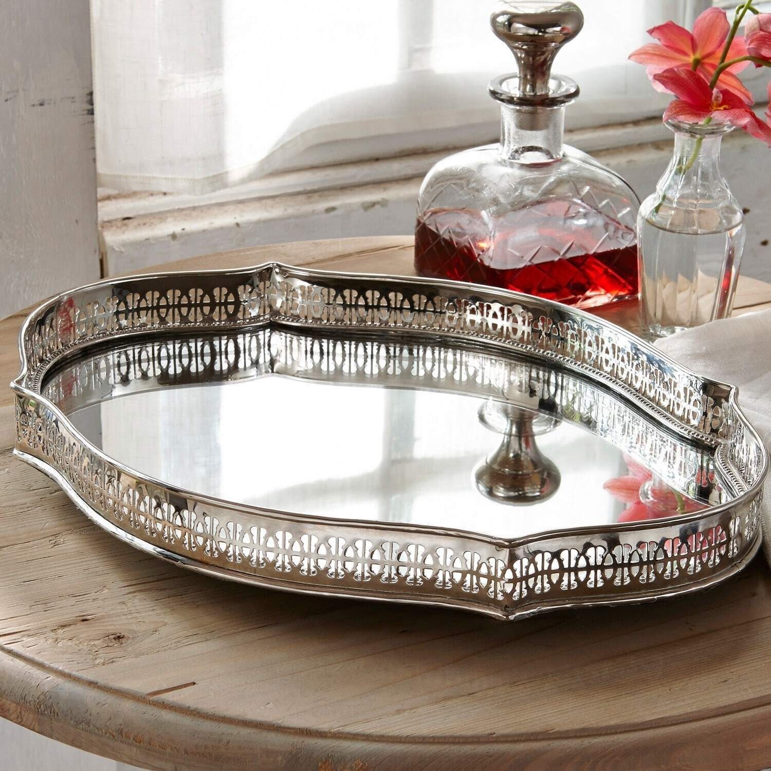 Mirabeau Tablett Tablett Cumont silber, Messing, Einsatz: Spiegelglas, Spiegelglas