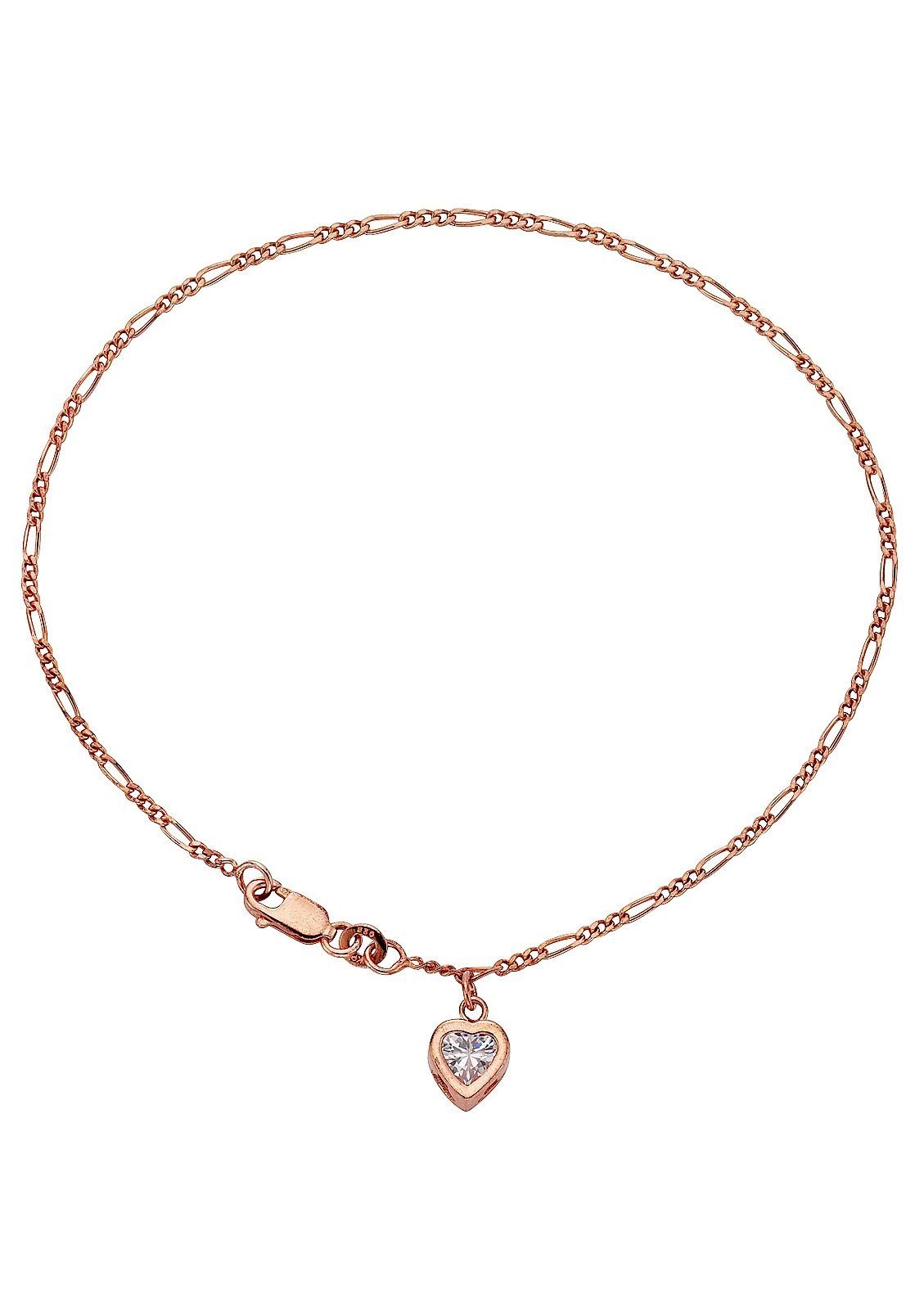 Firetti Fußkette Schmuck Geschenk Silber 925 Körperschmuck Herz+LIEBE Figarokette, mit Zirkonia (synth)