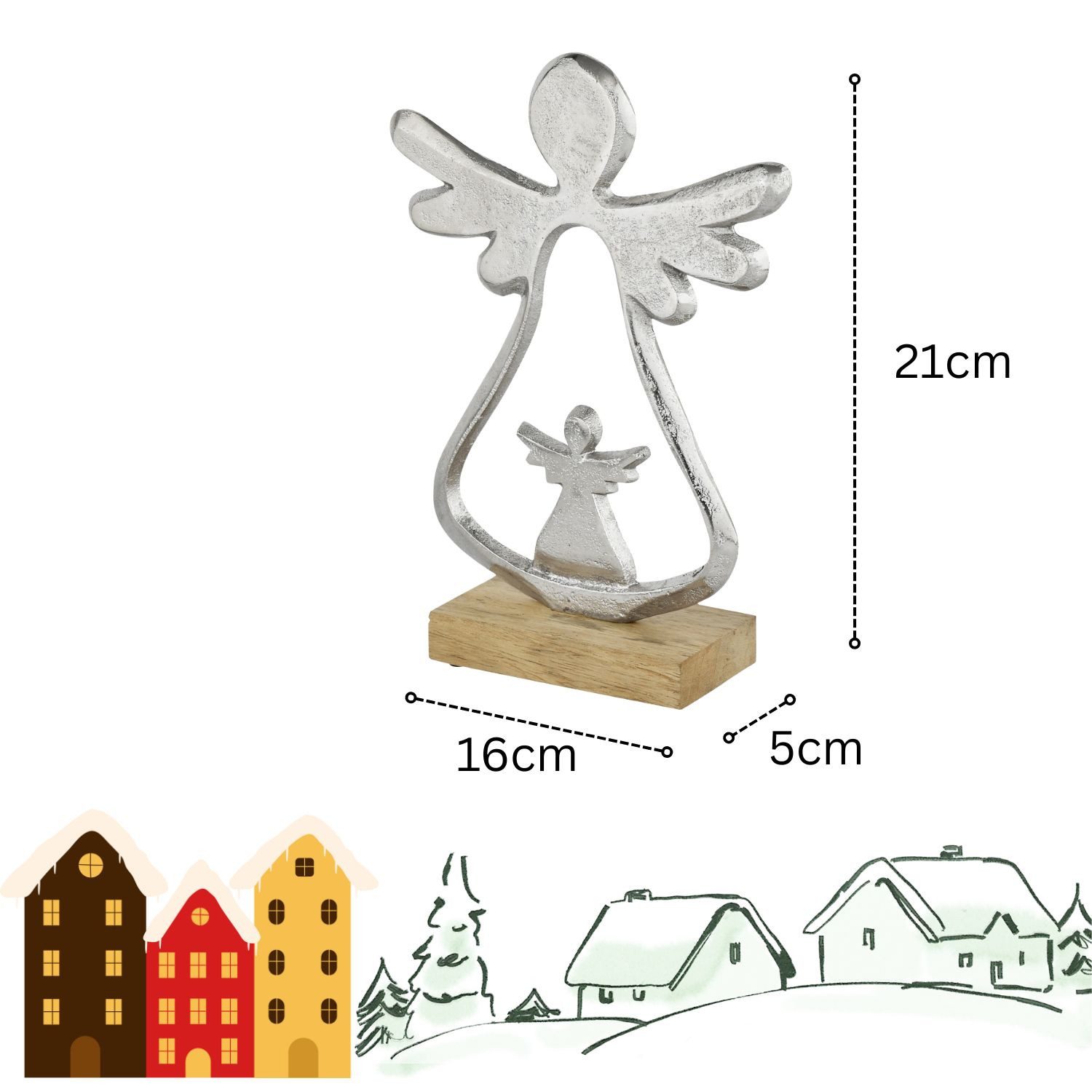 Marrakesch Orient & Mediterran Interior Dekofigur Weihnachtliche Dekofigur Engel modern aus Aluminium in Silber 21 cm (1 St), Handarbeit
