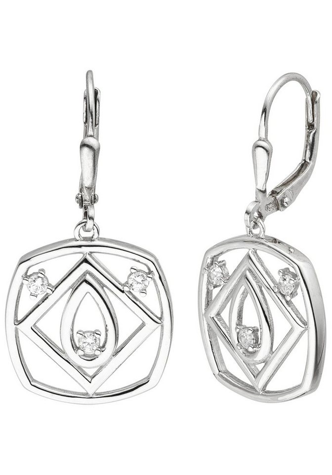 JOBO Paar Ohrhänger, 925 Silber mit 6 Zirkonia