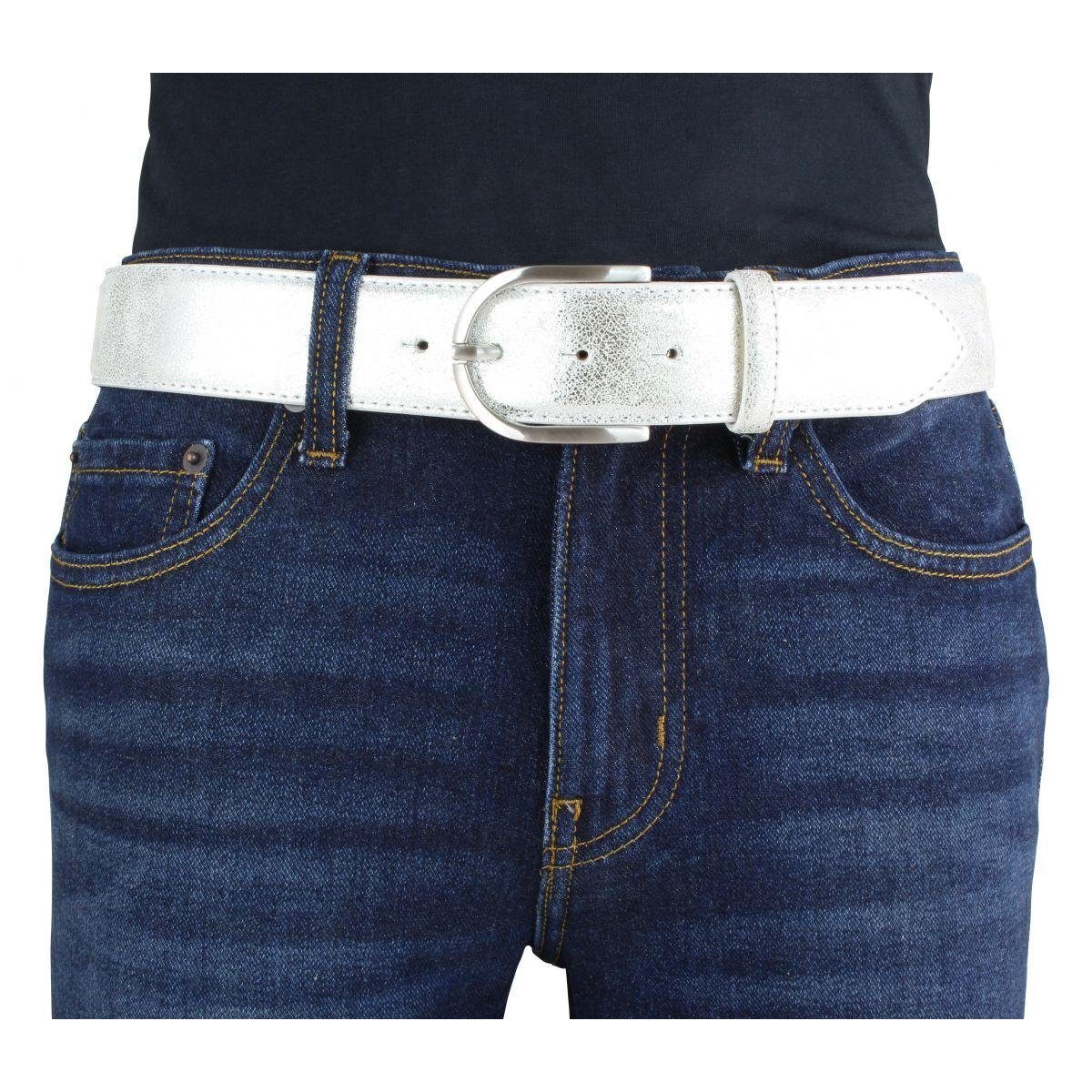 BELTINGER Ledergürtel Damen-Gürtel mit Metall-Optik Echt Leder 4 cm - Leder-Gürtel Metallic- (1-St) – Bild 2 von 3