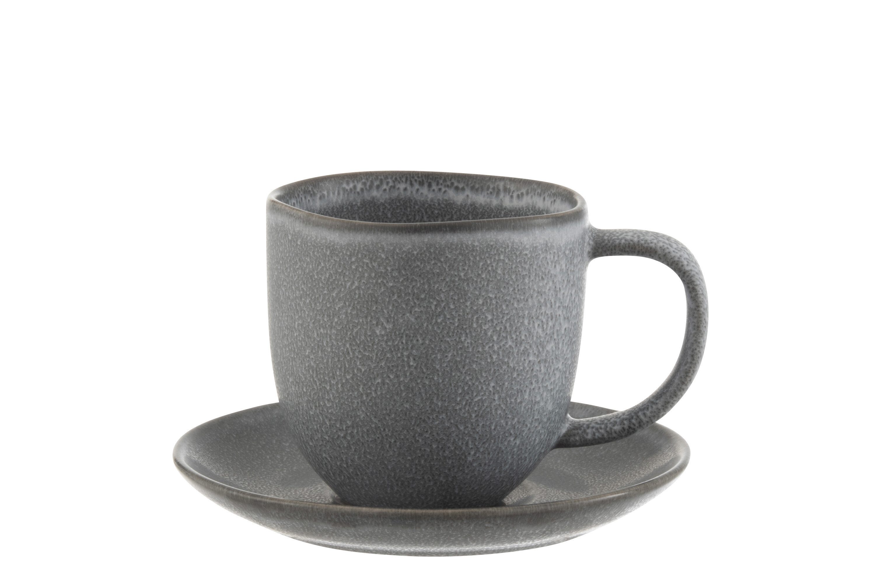 J-line Tasse Tasse & Untertasse Louise aus Keramik, Grau