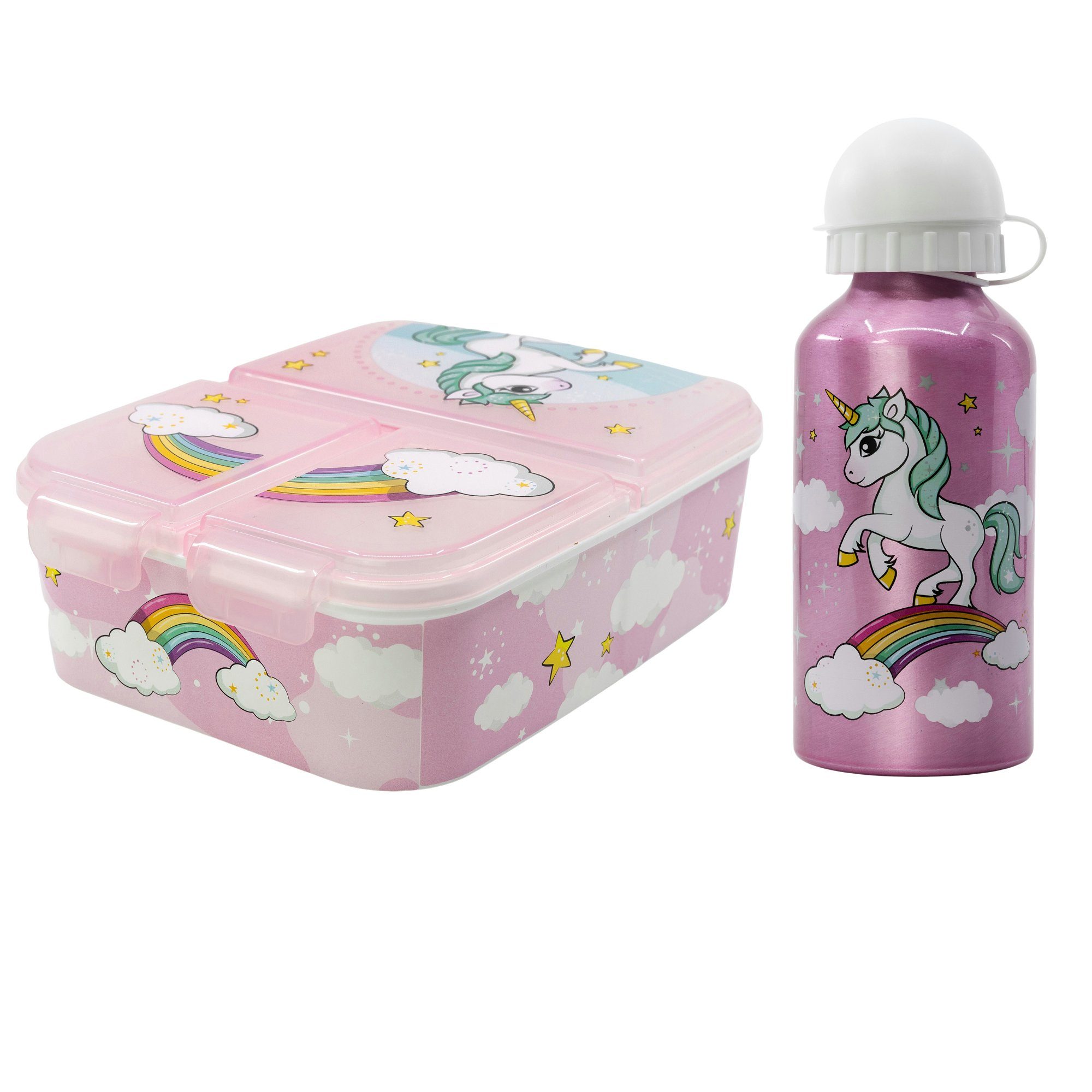 Storline Lunchbox Einhorn Unicorn 2 tlg. Lunch Set, Kunststoff, (2-tlg), Brotdose mit 3 Kammern Alu-Trinkflasche 400 ml