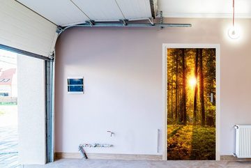 MuchoWow Türtapete Wald - Sonne - Bäume - Natur - Sonnenuntergang, Matt, bedruckt, (1 St), Fototapete für Tür, Türaufkleber, 75x205 cm