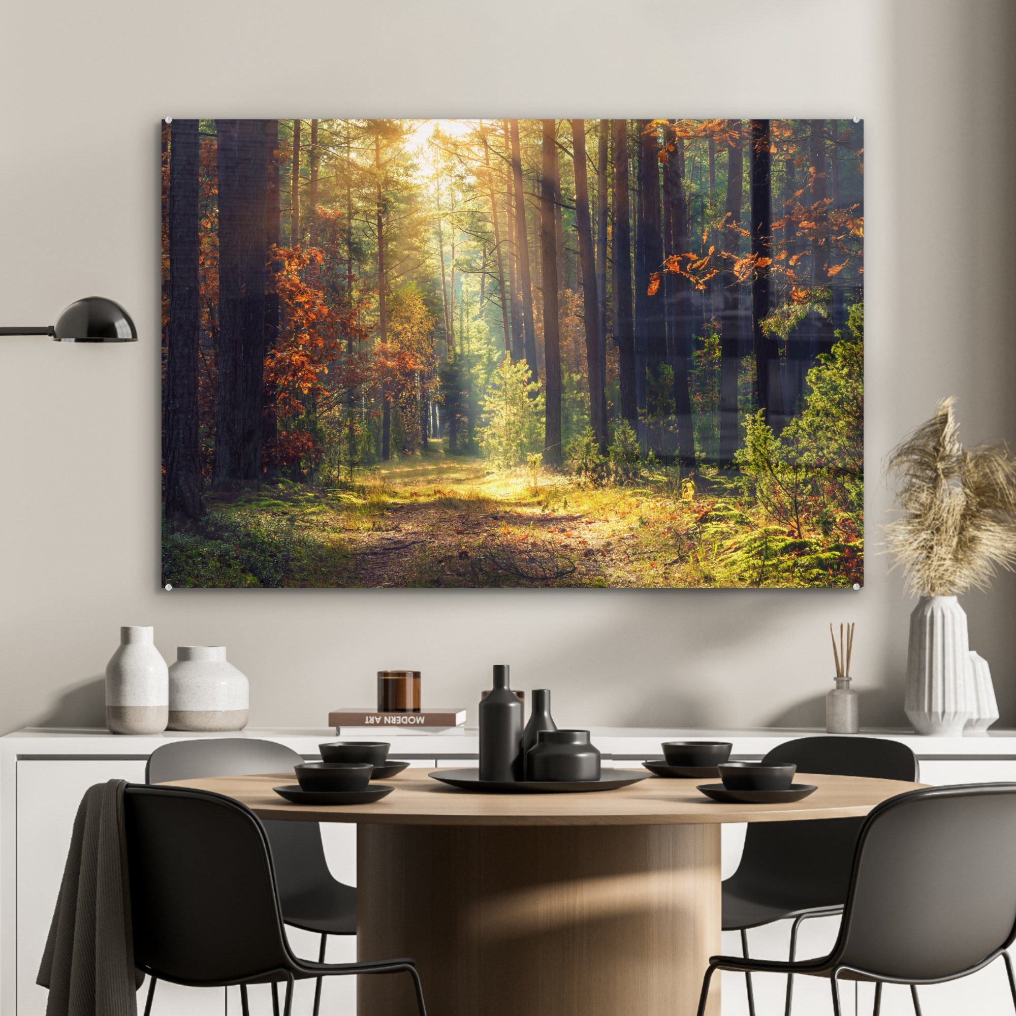 Wohnzimmer Herbst Bäume, Wald - & - St), (1 Schlafzimmer Acrylglasbild MuchoWow Acrylglasbilder