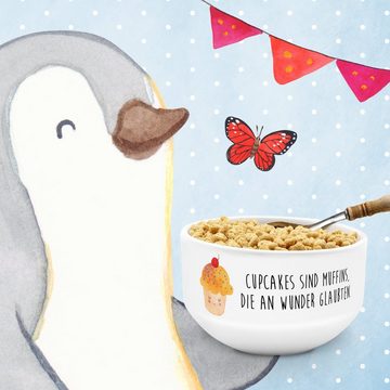 Mr. & Mrs. Panda Müslischale Cupcake - Weiß - Geschenk, Muffin, Küche Deko, Gute Laune, Tiere, Tie, Keramik, (1-tlg), Porzellan-Qualität