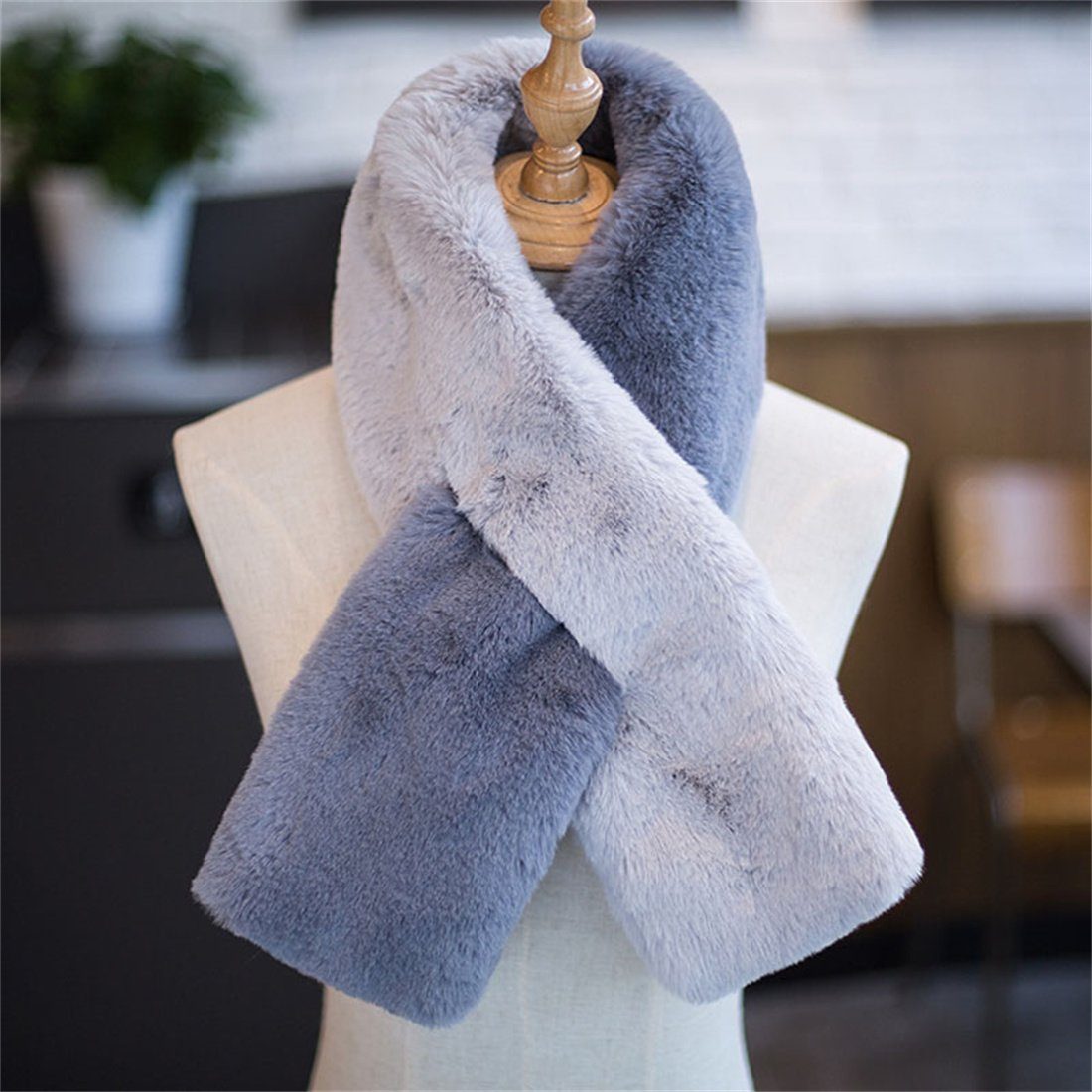 DÖRÖY Modeschal Damen Wintermode Nachahmung Pelz Schal, verdickt warmen Schal dunkelgrau