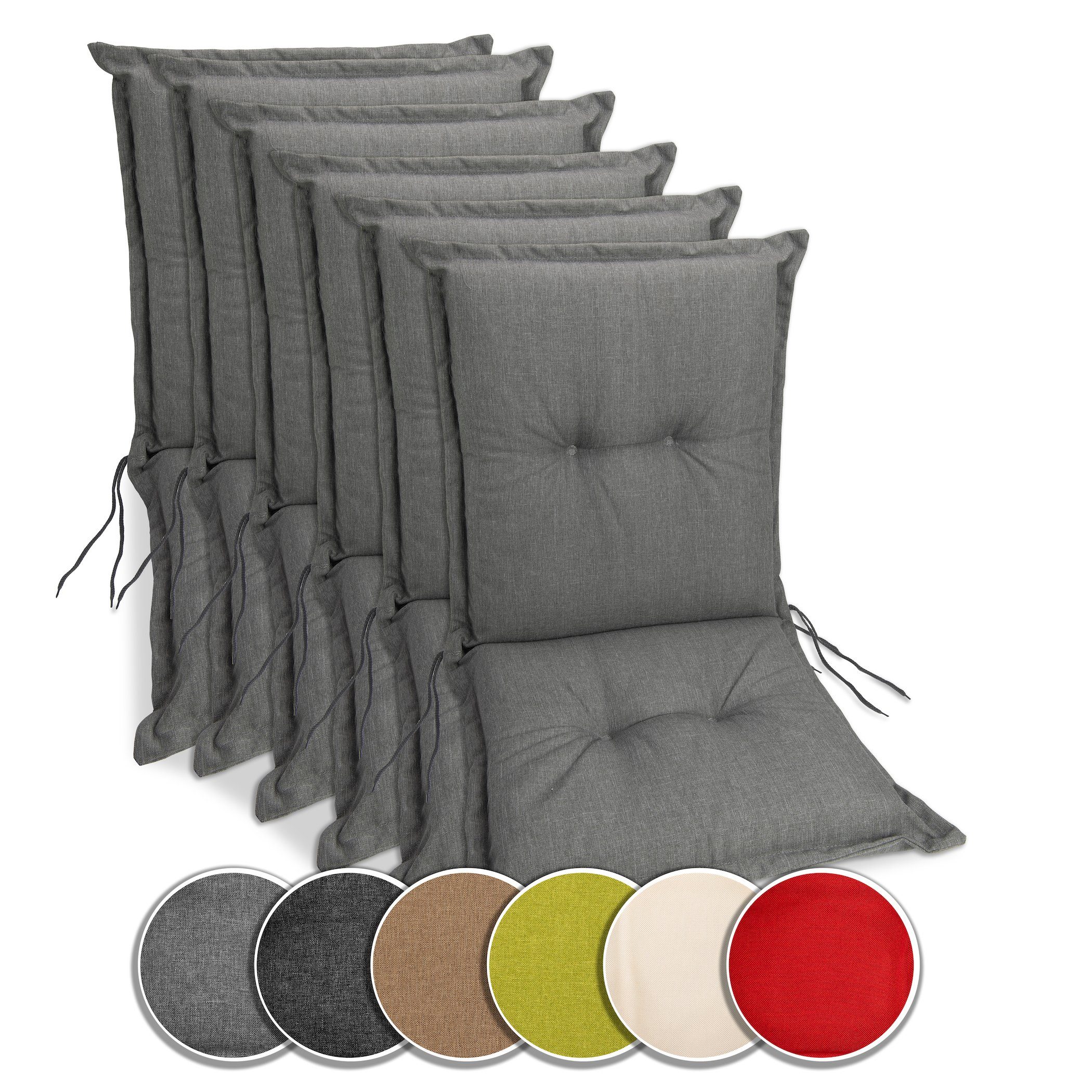 sunnypillow 100 x 50 Stuhlkissen, Stuhlauflage UV-Lichtecht cm, Grau 9 6 x Liegenauflage Gartenstuhlauflagen Stück