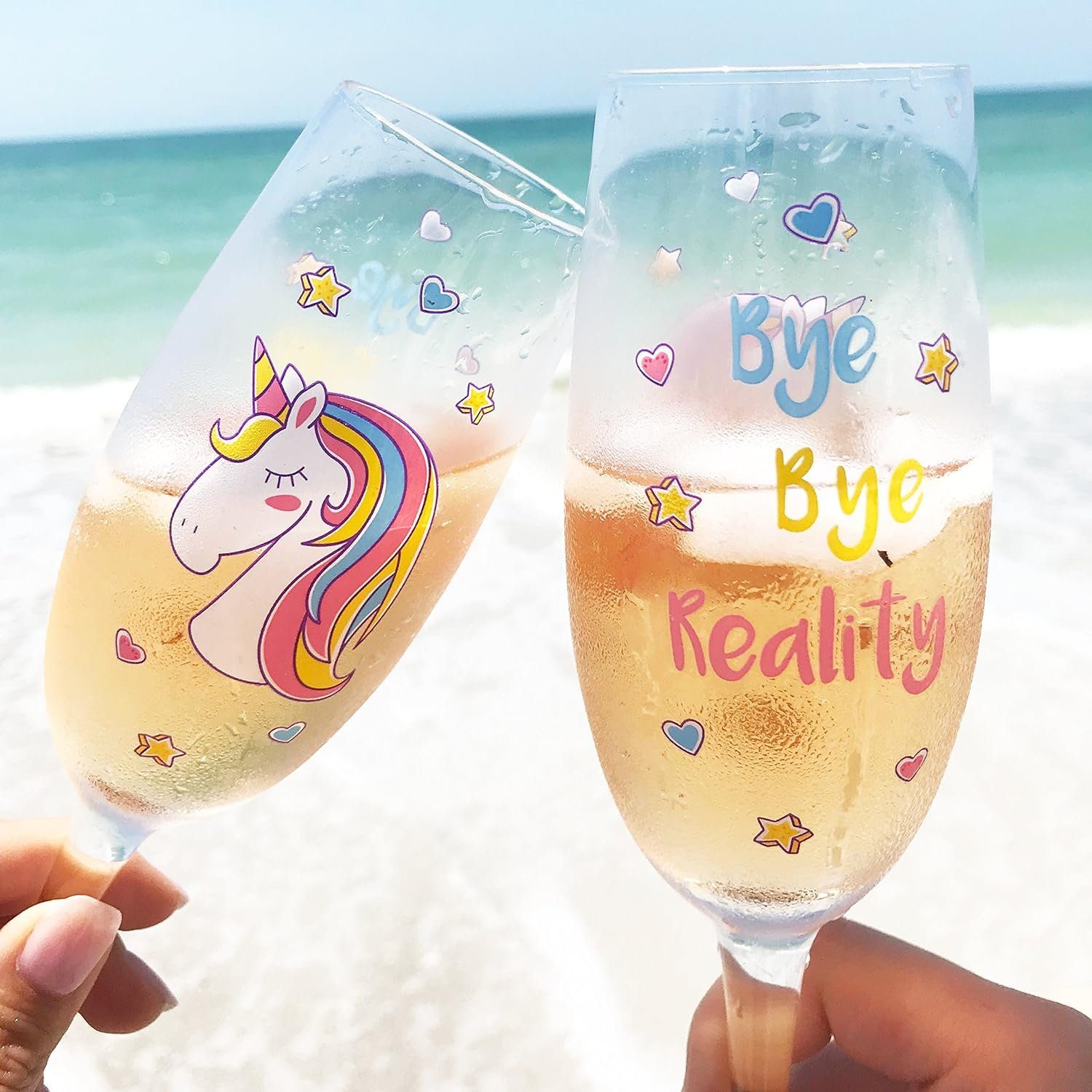 EinhornLiebe Sektglas Set - Einhorn Glas Bye Bye Reality (2 Stück), 2-tlg., Glas