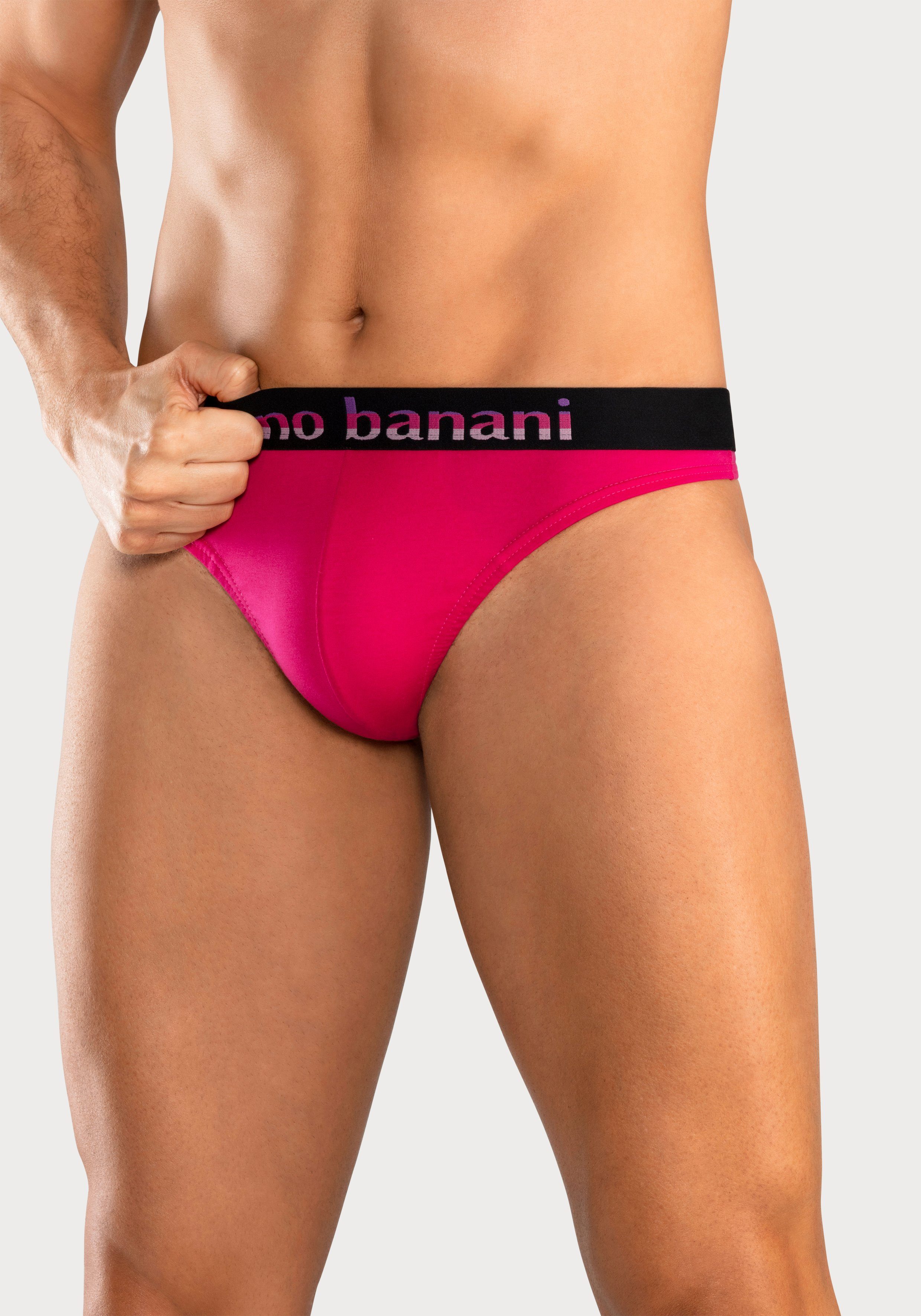 Bruno Banani String (Packung, 5-St) mint, Streifen schwarz Logo gelb, Webbund pink, mit blau