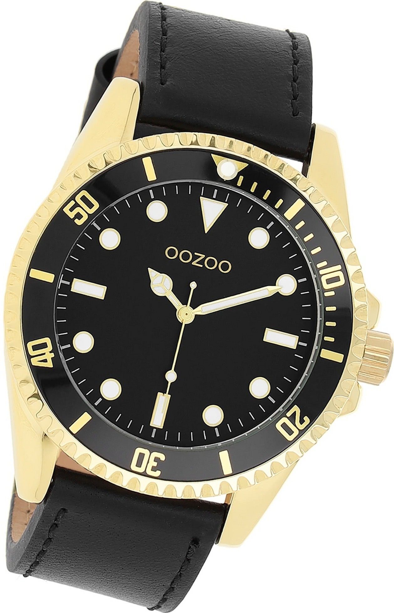 Armbanduhr Quarzuhr Herrenuhr Lederarmband Gehäuse, Herren OOZOO schwarz, rundes 44mm) Oozoo Timepieces, groß (ca.